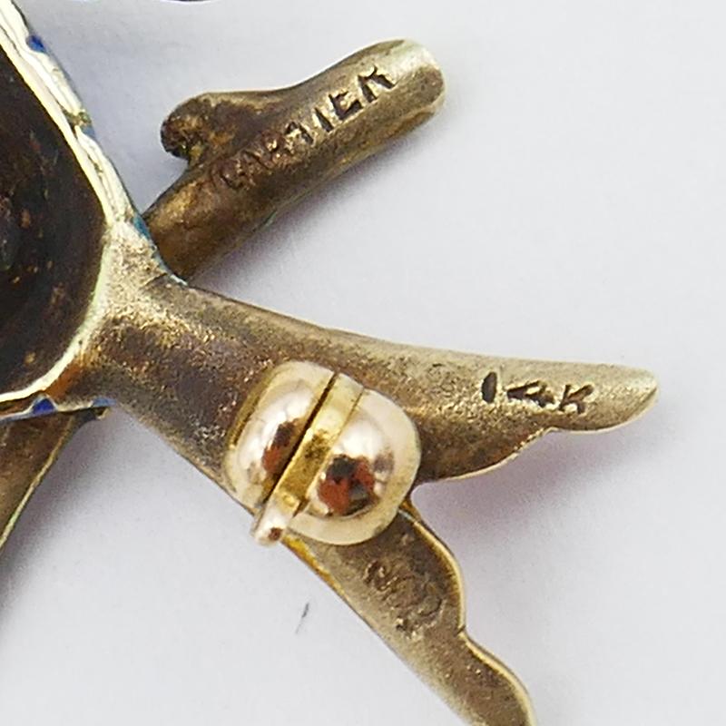 Single Cut Cartier Vintage Pin Brooch Clip Bird 14k Gold Enamel Jewelry