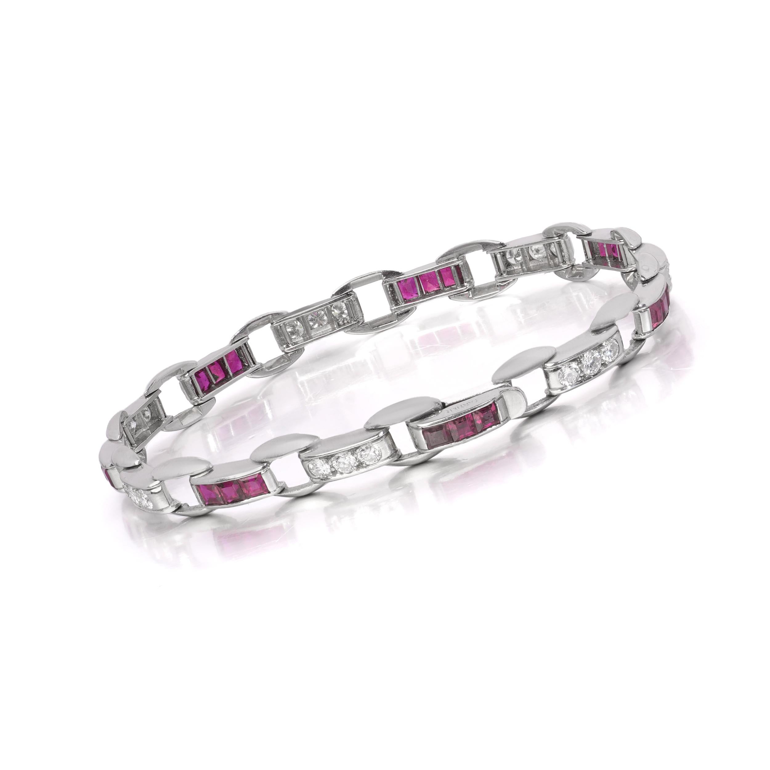 Cartier Vintage Platinum Bracelet with 2.10ct Rubies & 1.47ct Diamonds For Sale 3