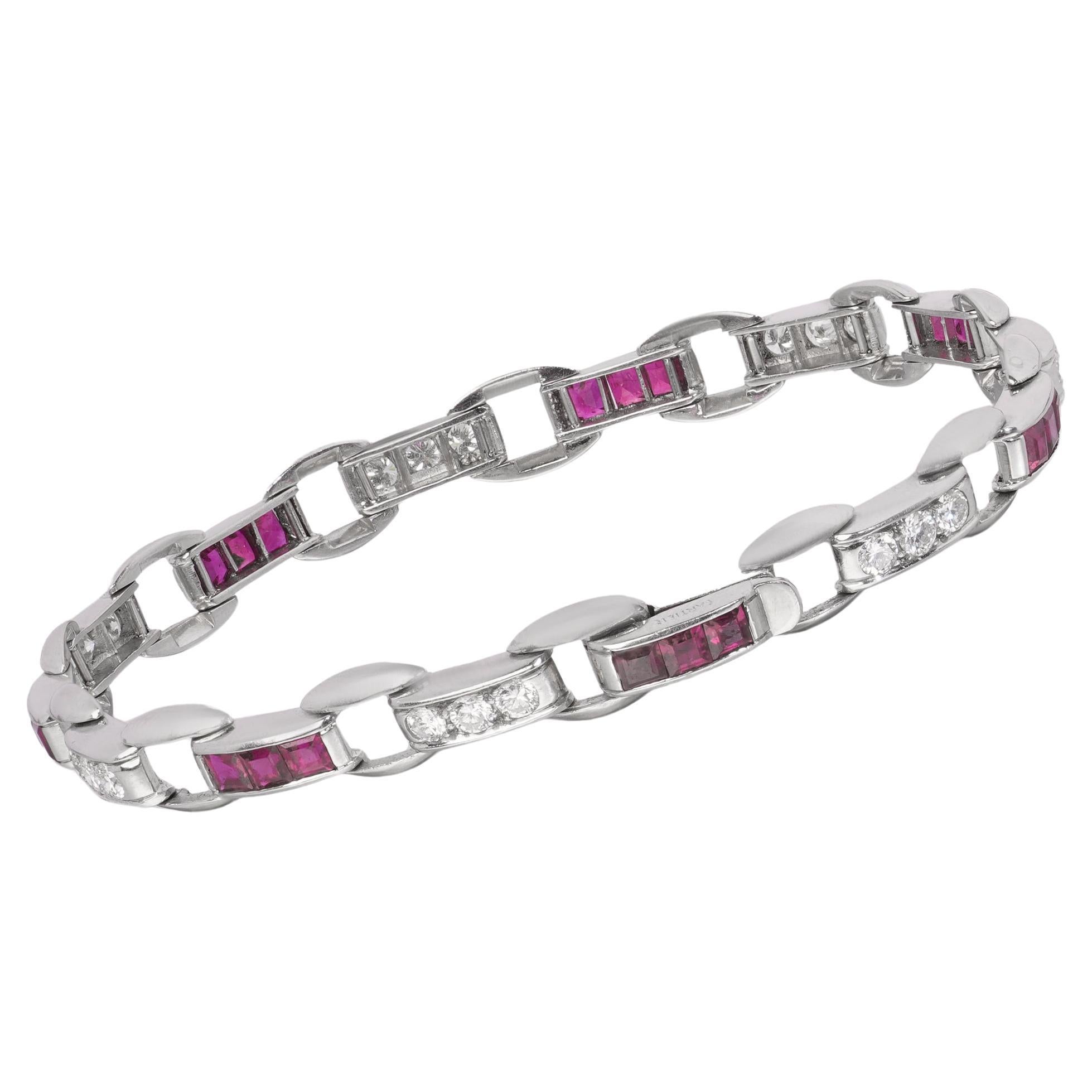 Cartier Vintage Platinum Bracelet with 2.10ct Rubies & 1.47ct Diamonds For Sale
