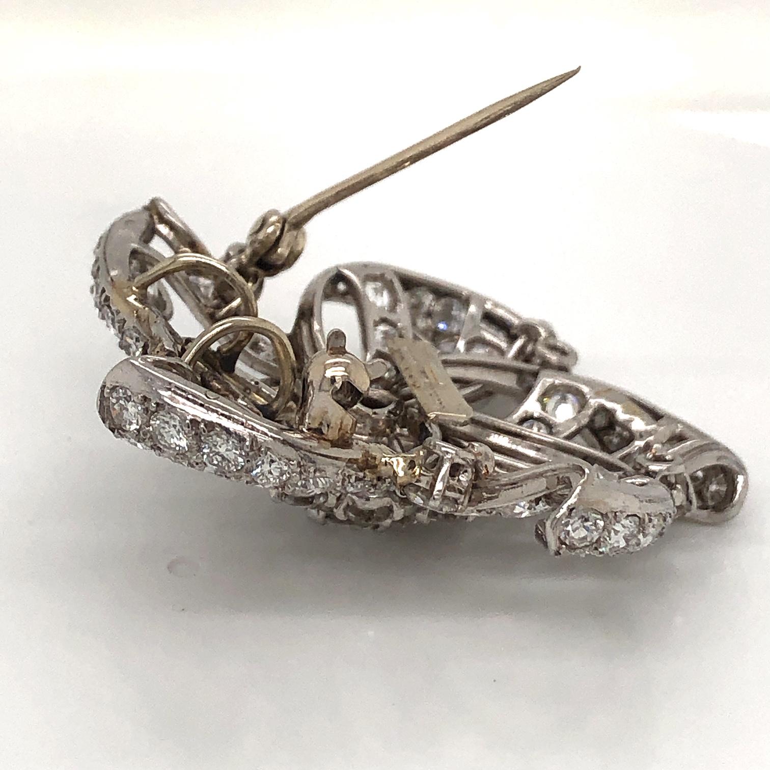 Art Deco Vintage Platinum Diamond Flower Brooch Pendant