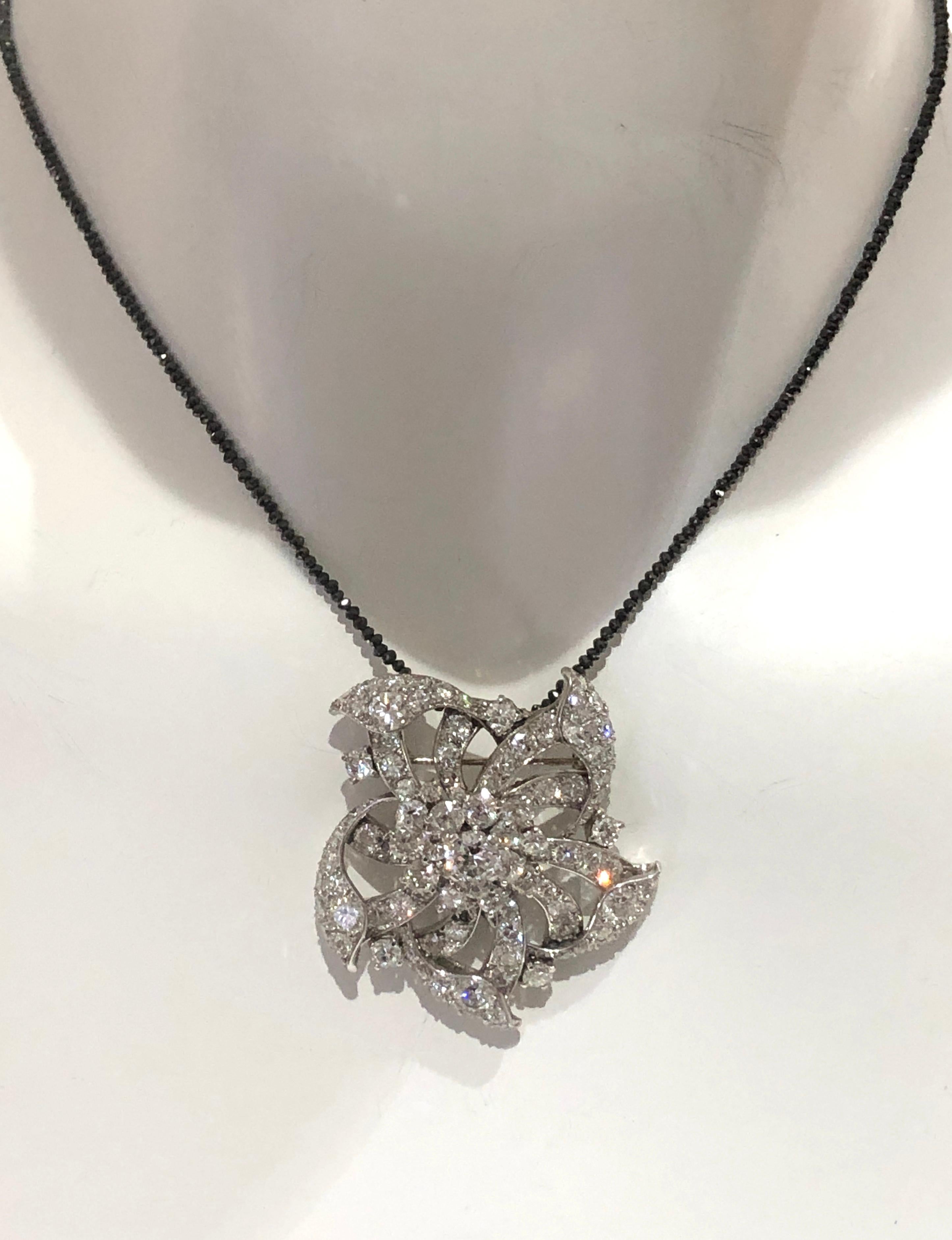 Vintage Platinum Diamond Flower Brooch Pendant In Good Condition In Westport, CT