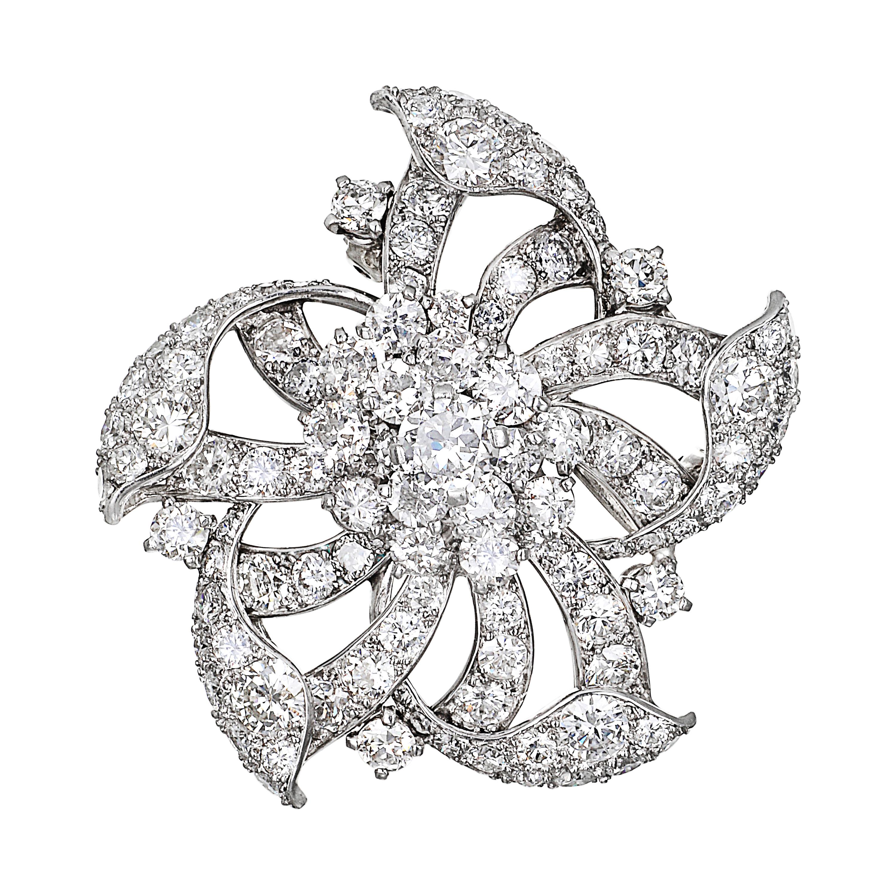Vintage Platinum Diamond Flower Brooch Pendant