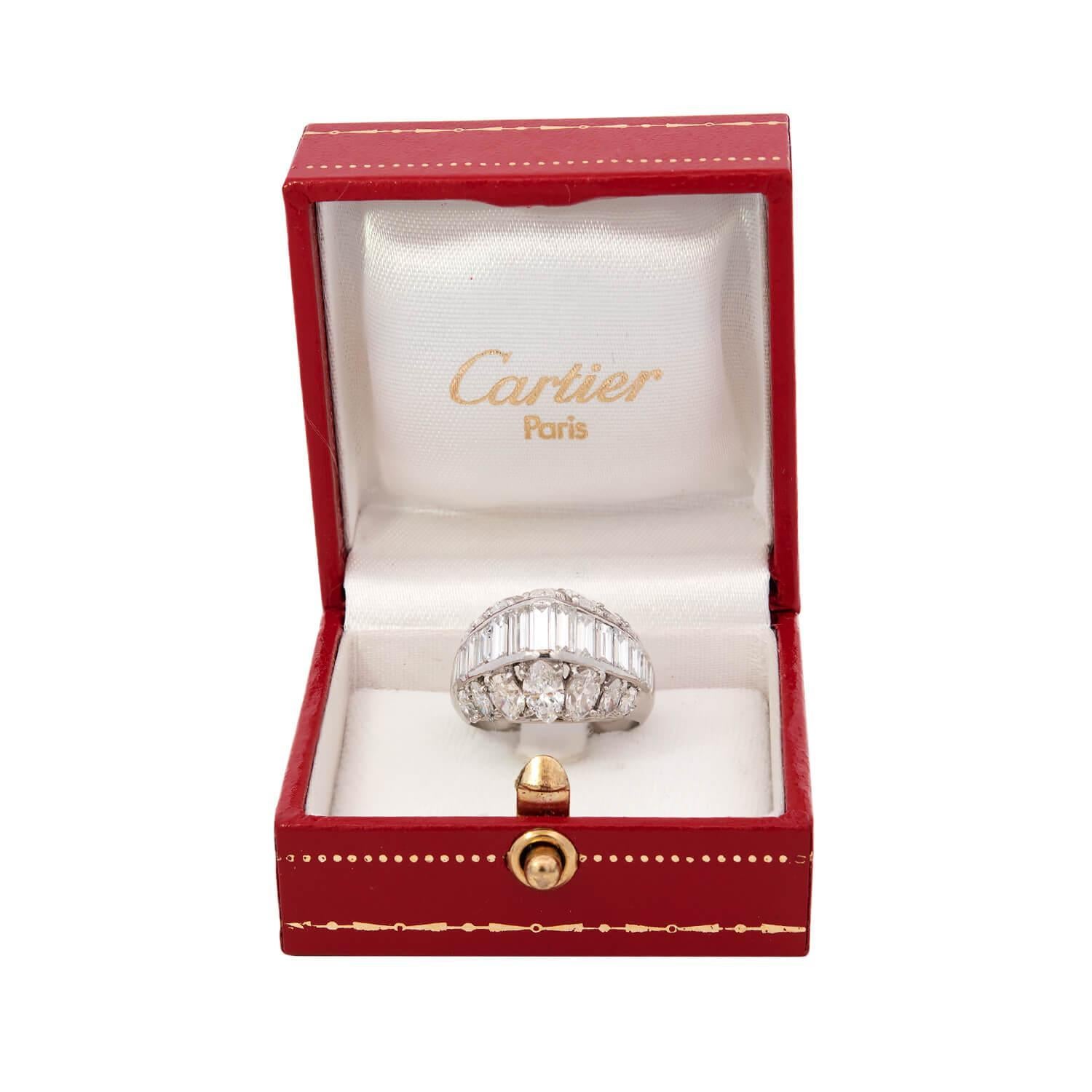 Women's or Men's CARTIER Vintage Platinum Diamond Pyramid Ring For Sale