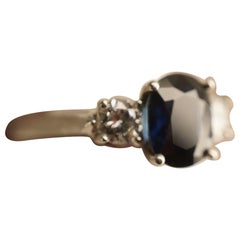 CARTIER Vintage Platinum, Diamond & Sapphire Three Stone Ring Circa 1960s Rare