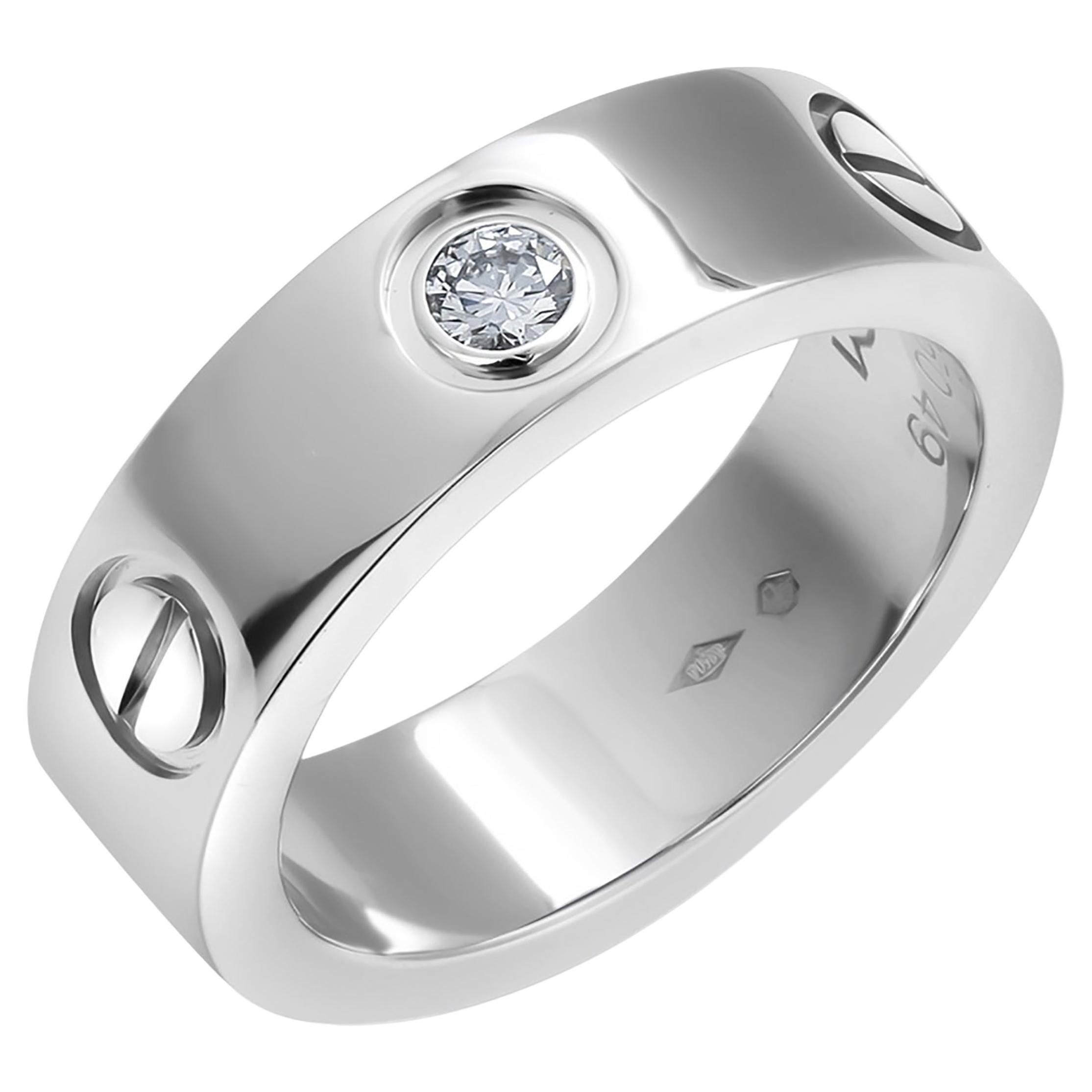 Cartier Platinum Love Ring Number 49 with One Diamond Finger 5 For Sale at  1stDibs