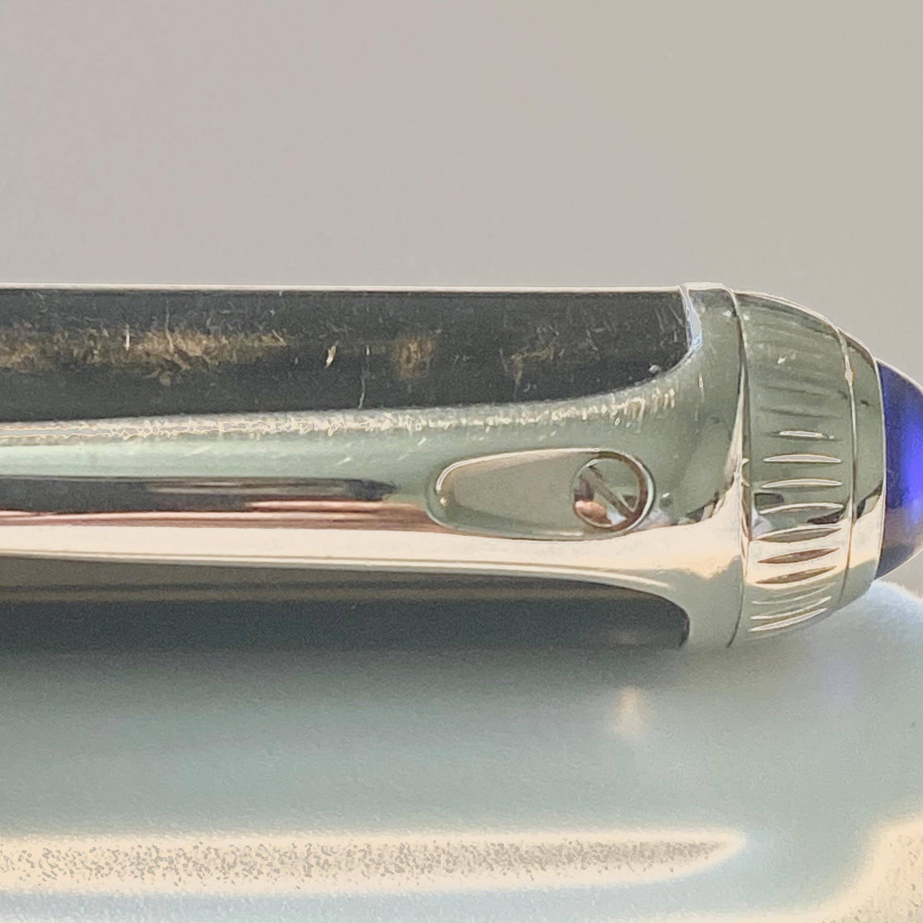 Cartier Vintage R DE Ballpoint Pen Black Composite Blue Resin Cabochon In Good Condition In New York, NY