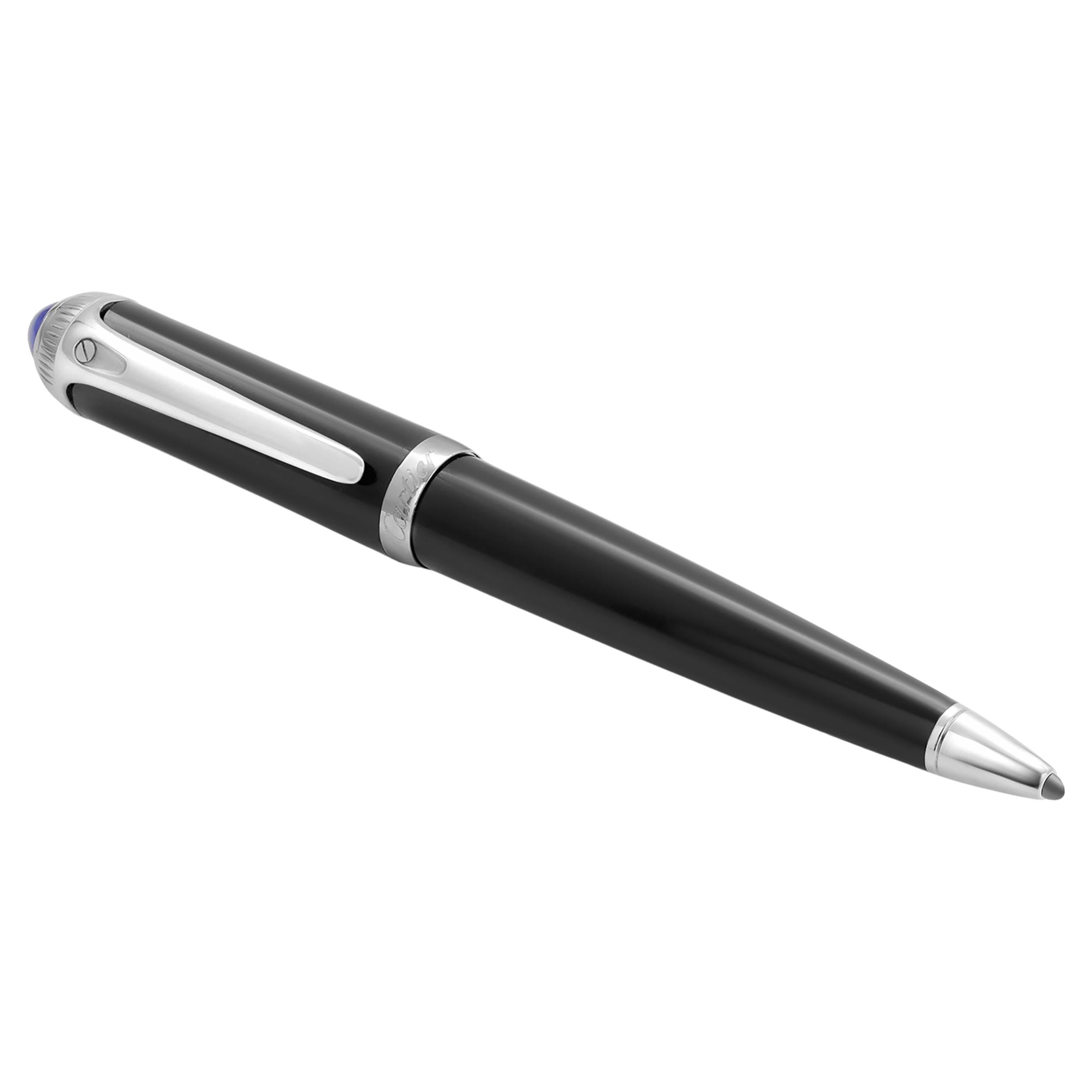 Cartier Vintage R DE Ballpoint Pen Black Composite Blue Resin Cabochon