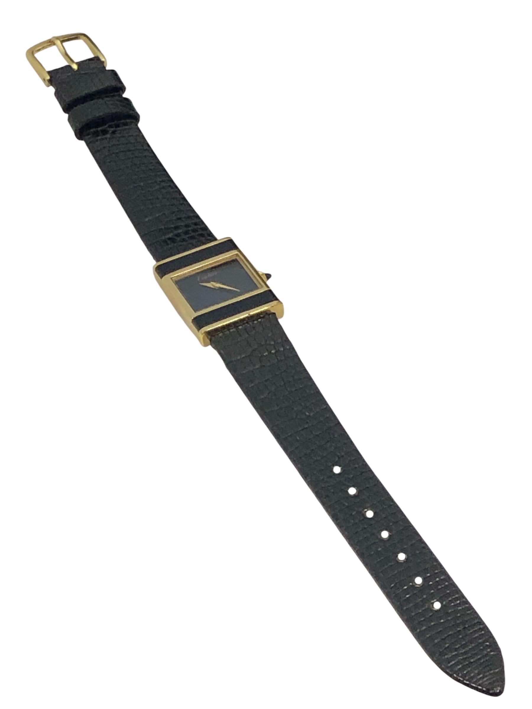 Cartier Vintage Rare Gold Plate und Onyx Tank Armbanduhr im Angebot 1