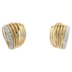 Cartier Vintage Retro 18k Gold Platinum Diamond Open Wire Work Clip On Earrings Cartier Vintage Retro 18k Gold Platinum Diamond Open Wire Work Clip On Earrings