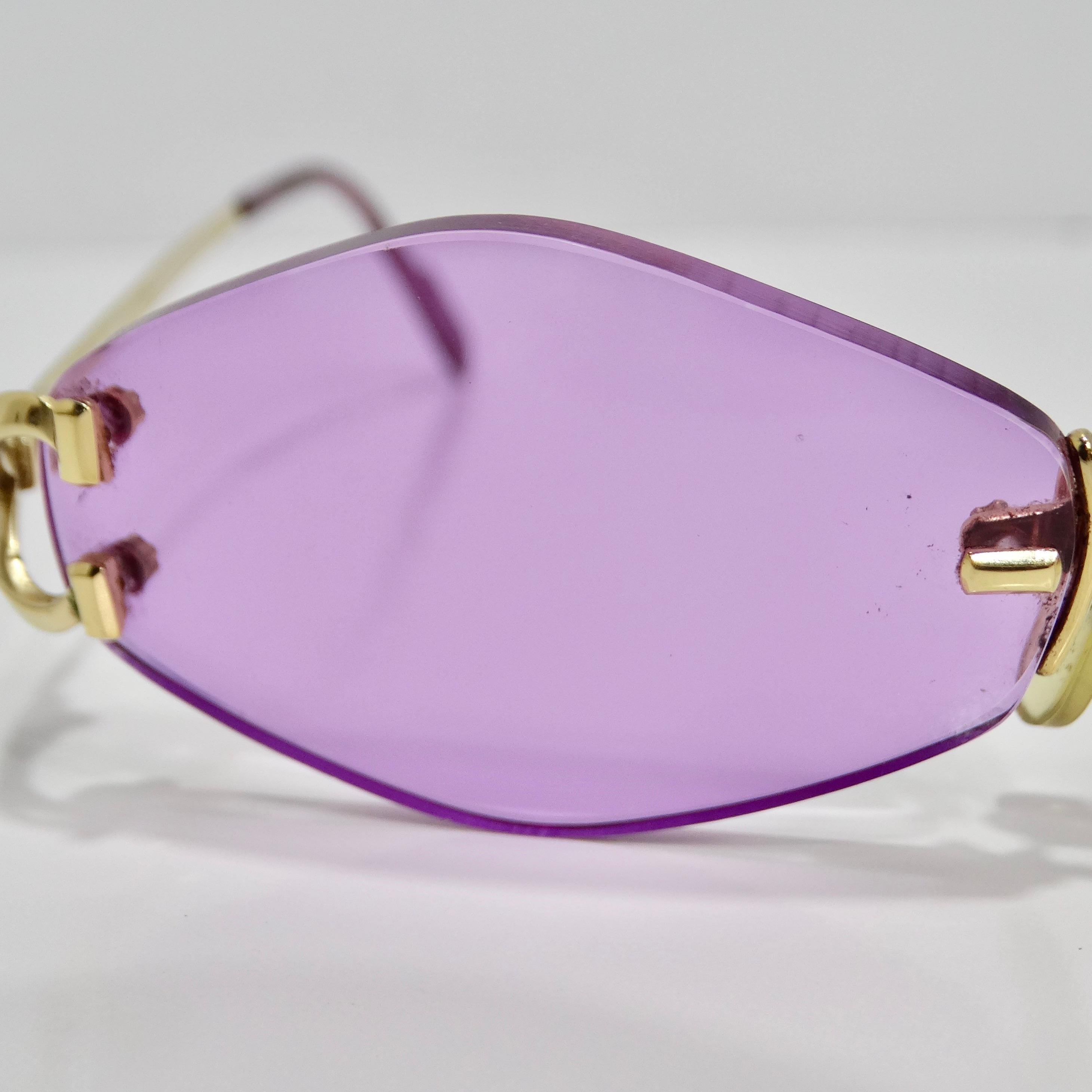 Cartier Vintage Rimless Purple Sunglasses In Good Condition For Sale In Scottsdale, AZ