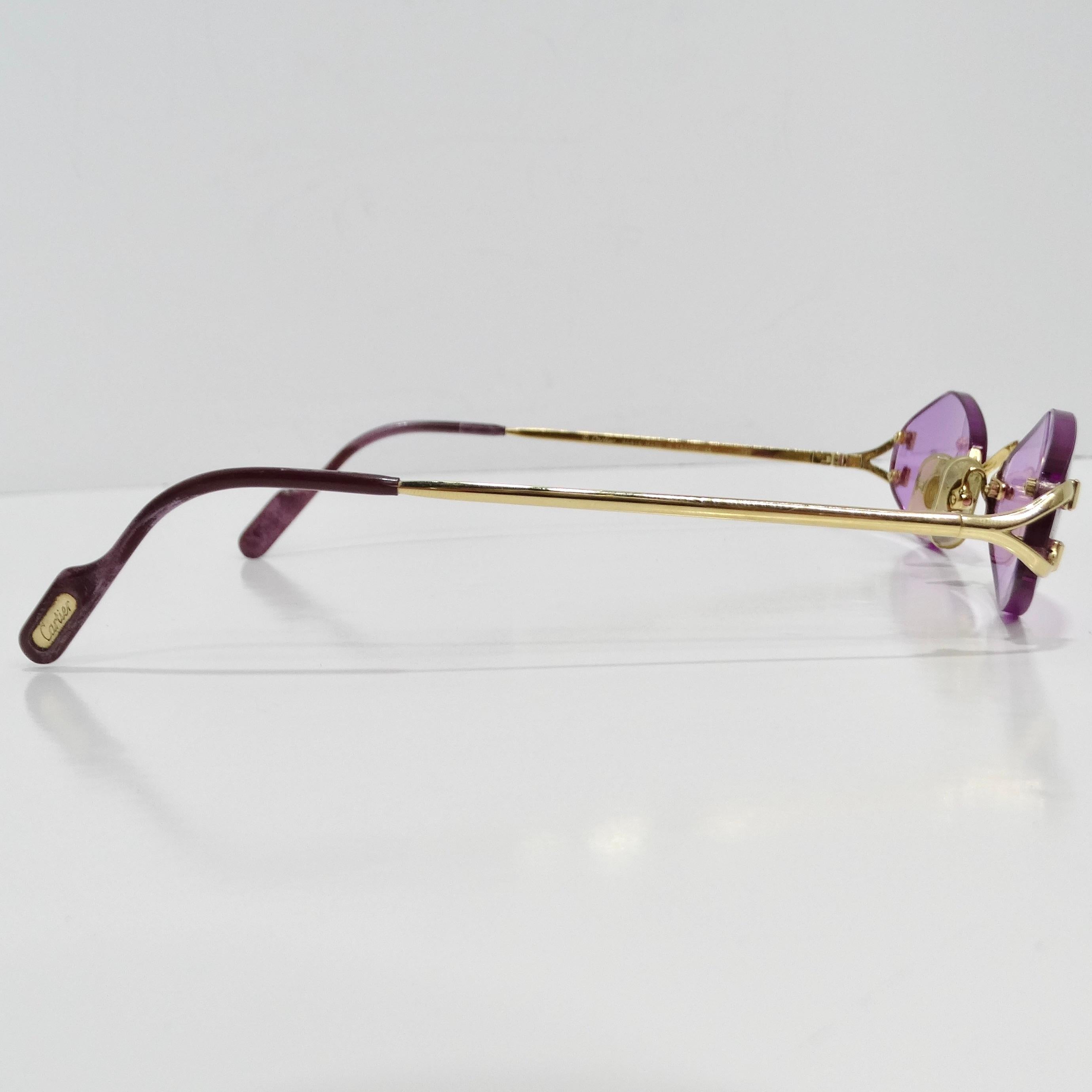 Women's or Men's Cartier Vintage Rimless Purple Sunglasses For Sale