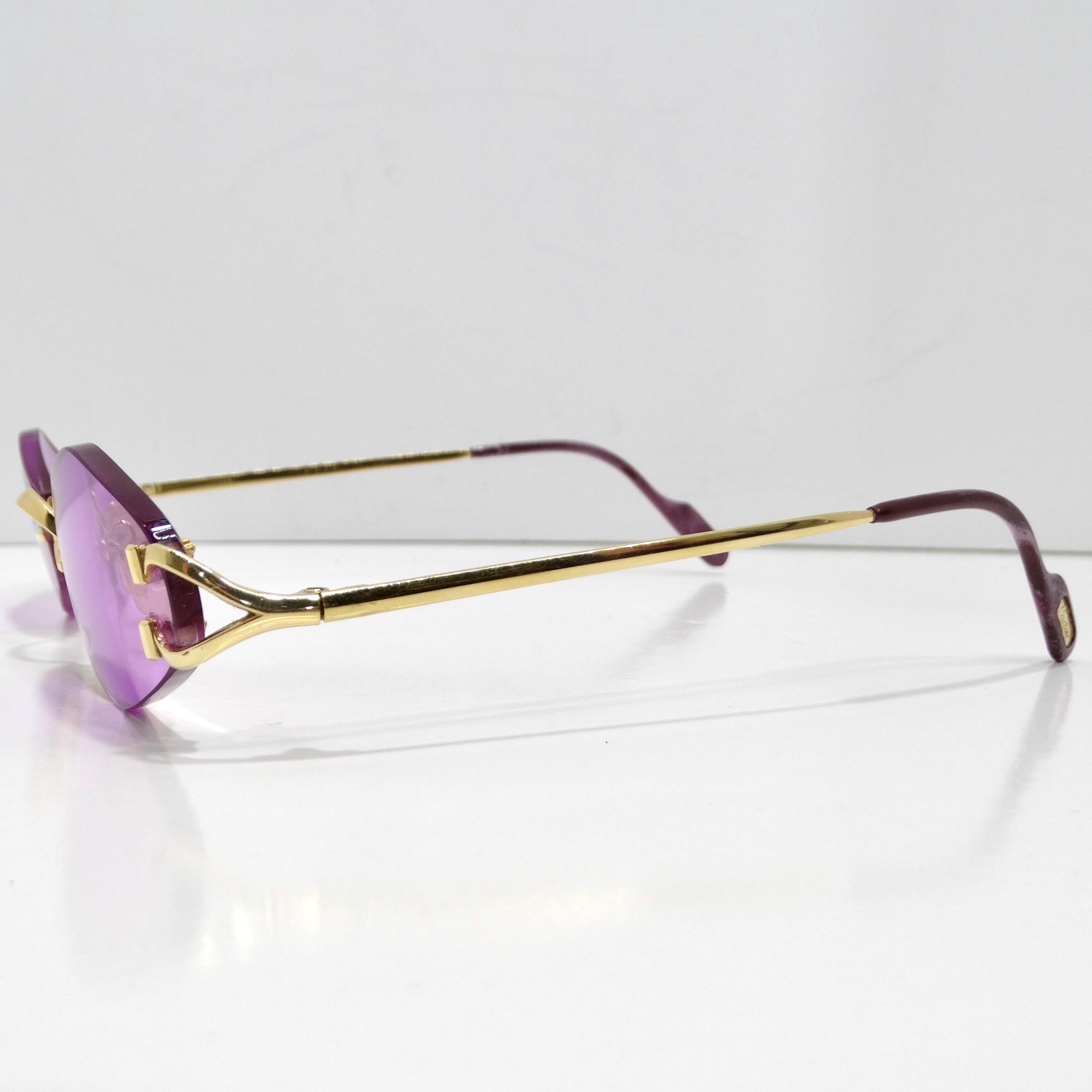 Cartier Vintage Rimless Purple Sunglasses For Sale 2