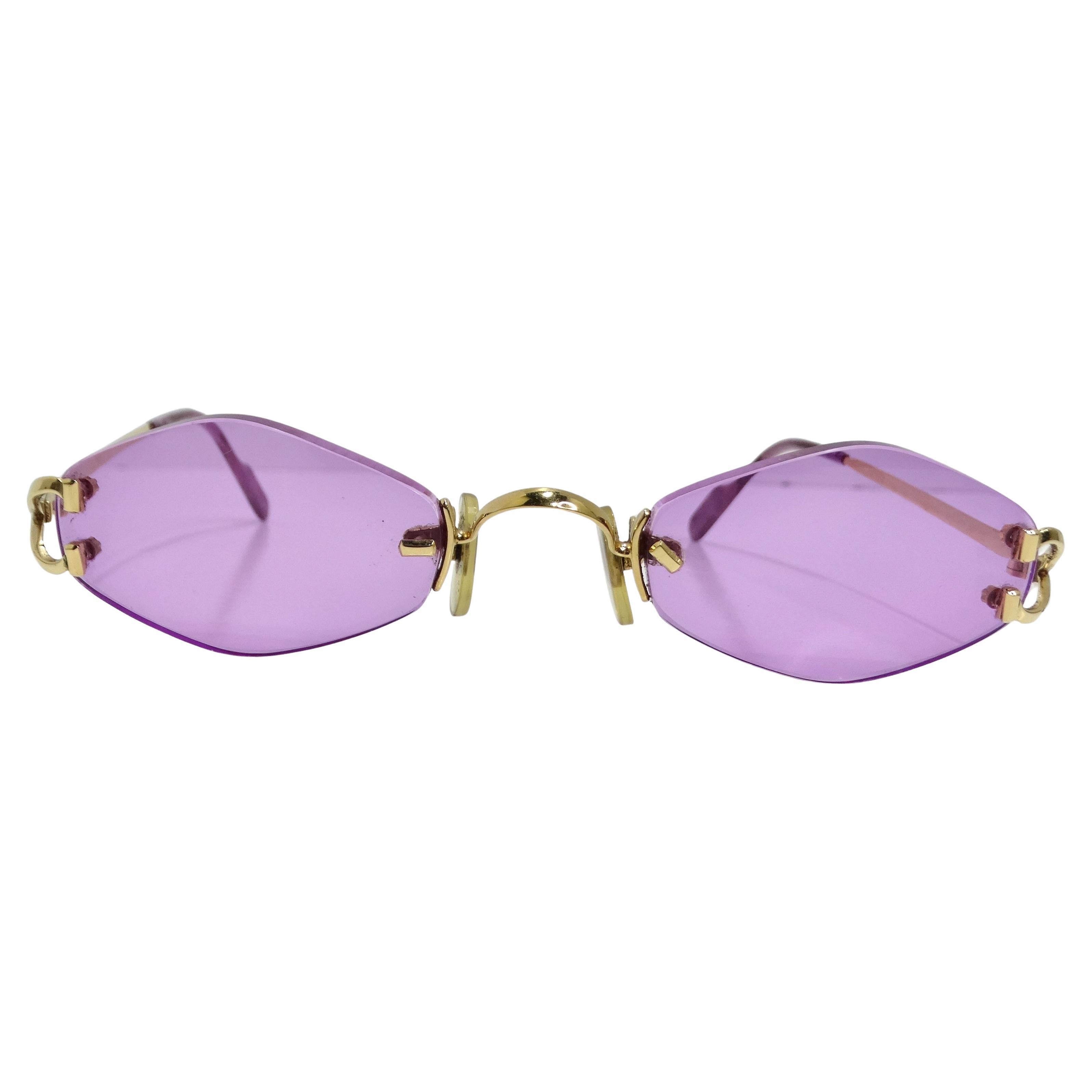 Cartier Vintage Rimless Purple Sunglasses For Sale