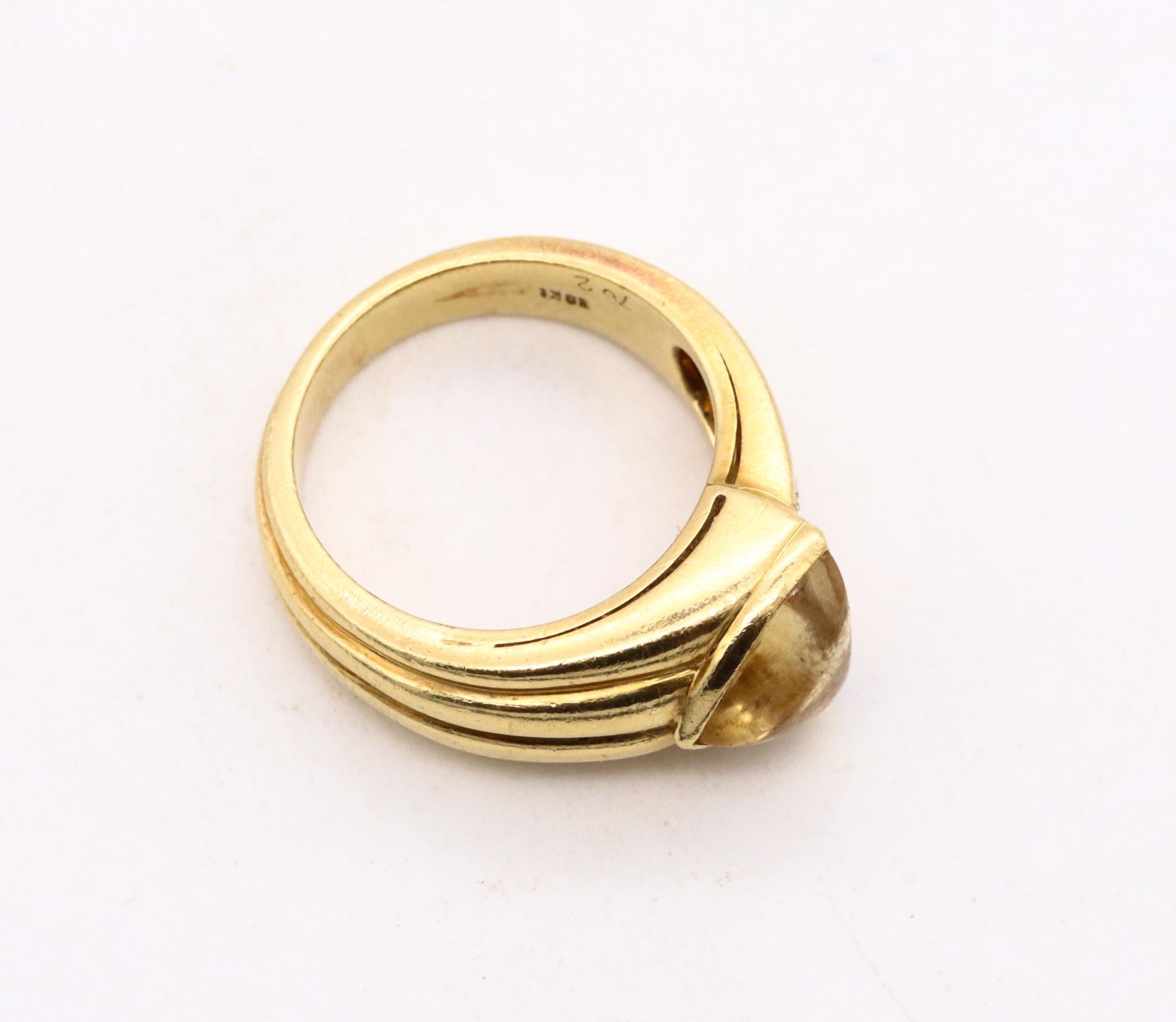 Modernist Cartier Vintage Ring in 18Kt Gold with 1.78 Ctw in VS Diamonds and Citrine For Sale