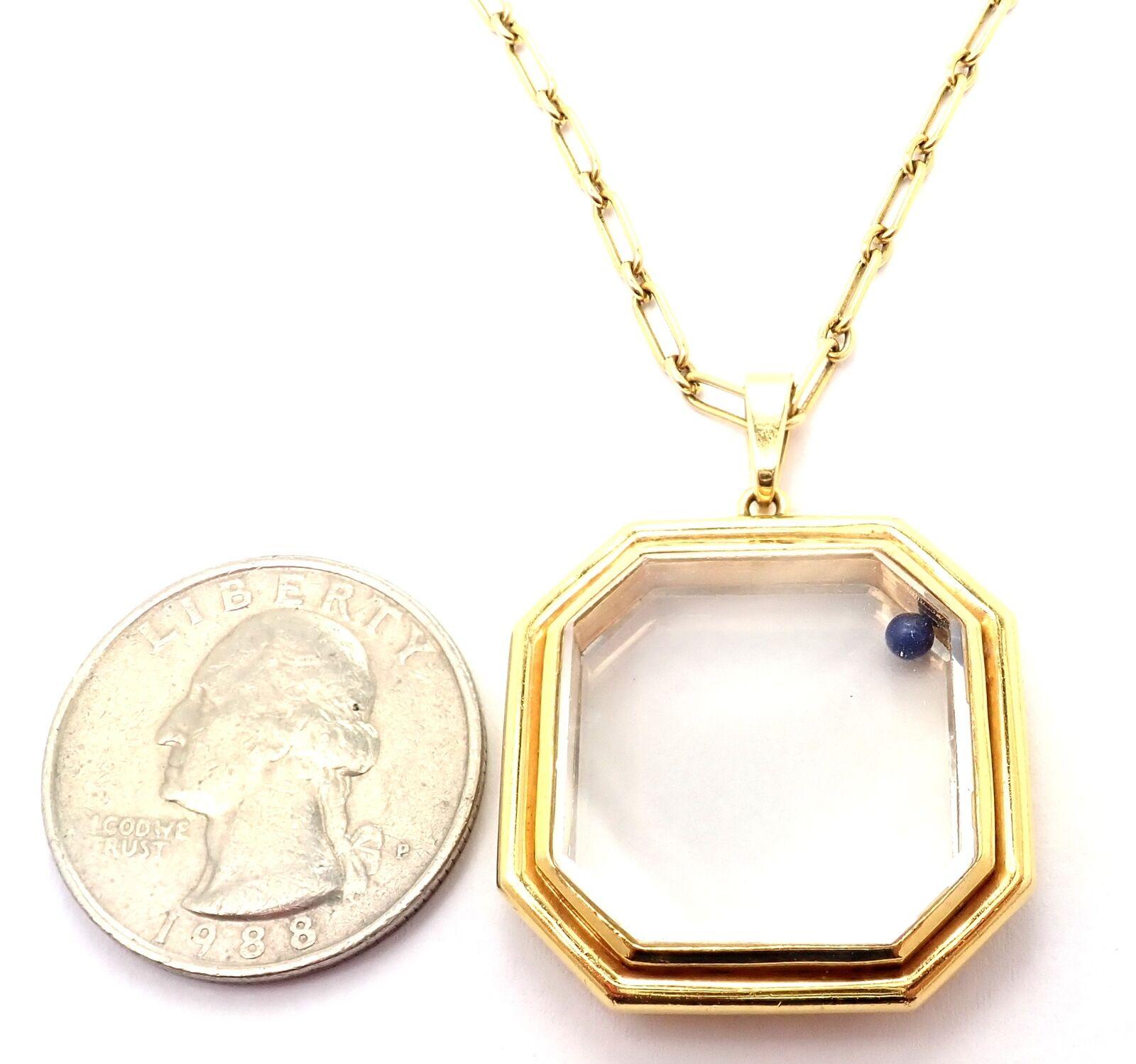 Cartier Vintage Rock Crystal Lapis Pendant Yellow Gold Link Chain Necklace In Excellent Condition In Holland, PA
