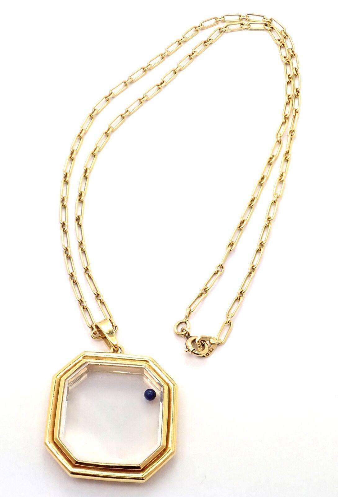 Women's or Men's Cartier Vintage Rock Crystal Lapis Pendant Yellow Gold Link Chain Necklace