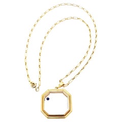 Cartier Vintage Rock Crystal Lapis Pendant Yellow Gold Link Chain Necklace