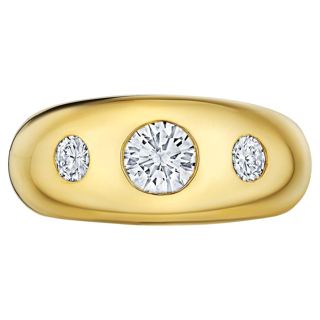 Cartier Vintage Round Cut Three Stone Diamond Gold Dome Ring
