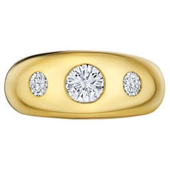 Cartier Vintage Round Cut Three Stone Diamond Gold Dome Ring
