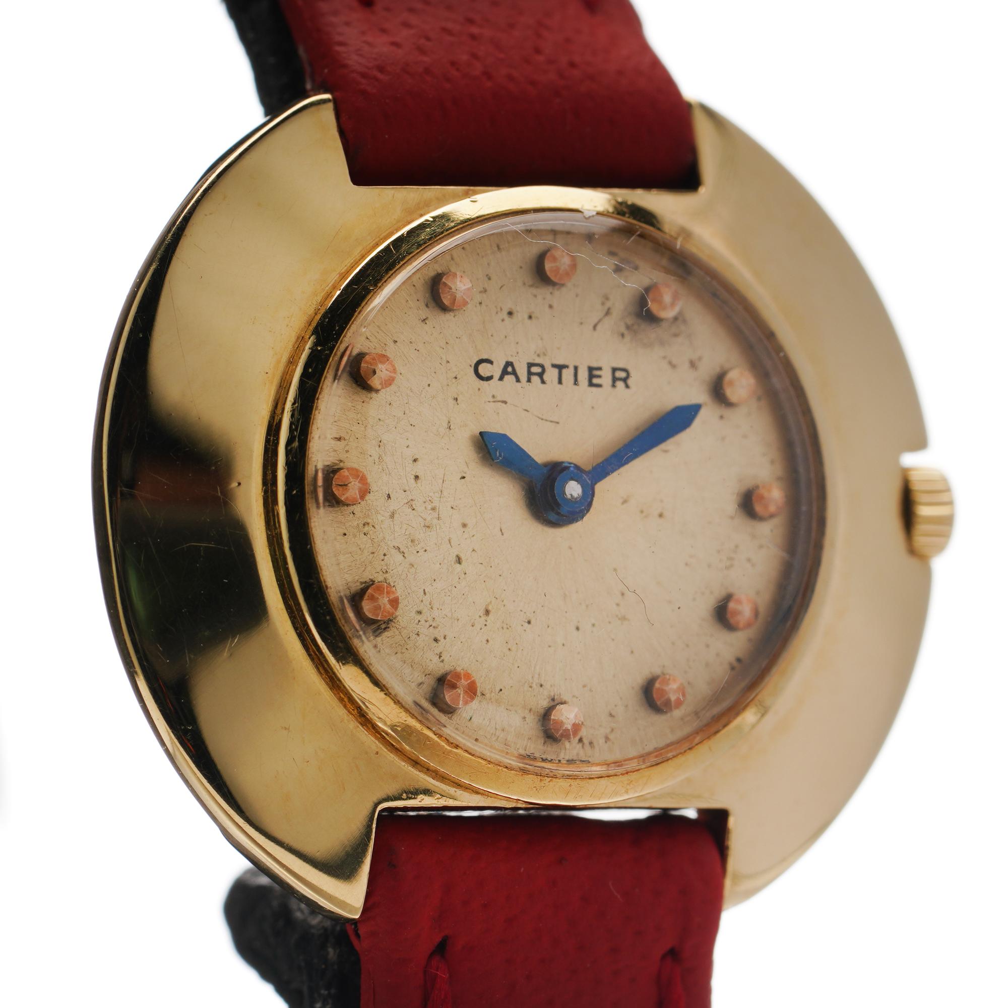 Cartier Vintage Runde Damen 18k. Gelbgold-Armbanduhr im Angebot 1