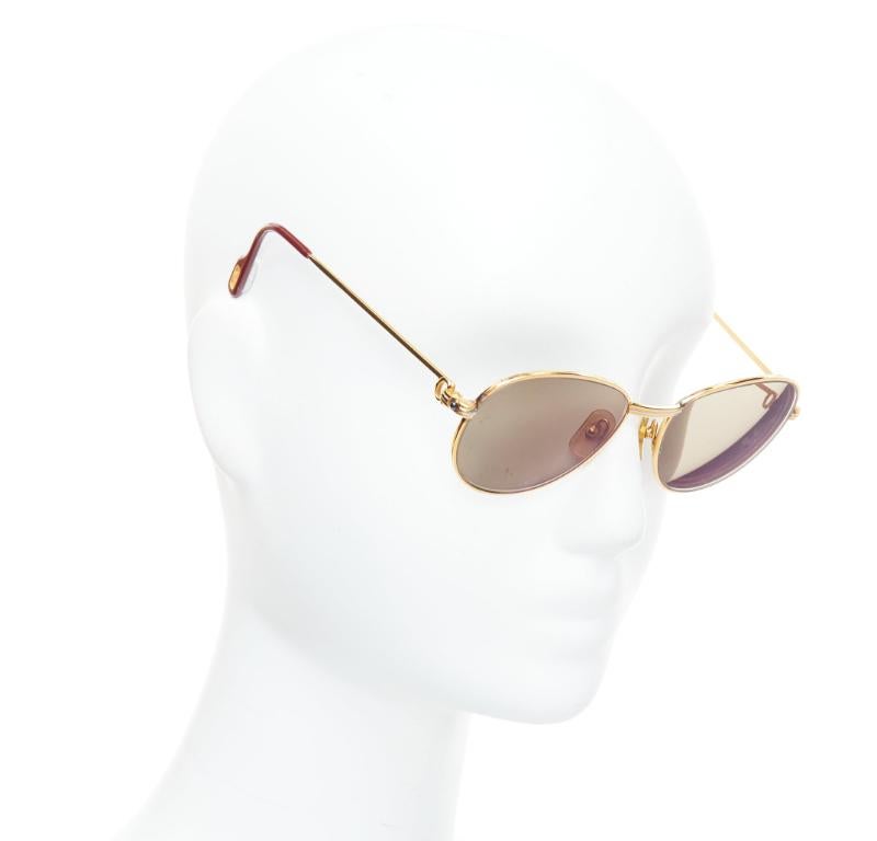 Beige CARTIER Vintage S Sapphire 55-18 gold plated frame green lens sunglasses For Sale