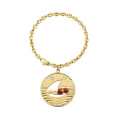 Cartier Vintage Sailboat Charm Diamond Gold Anchor Link Bracelet