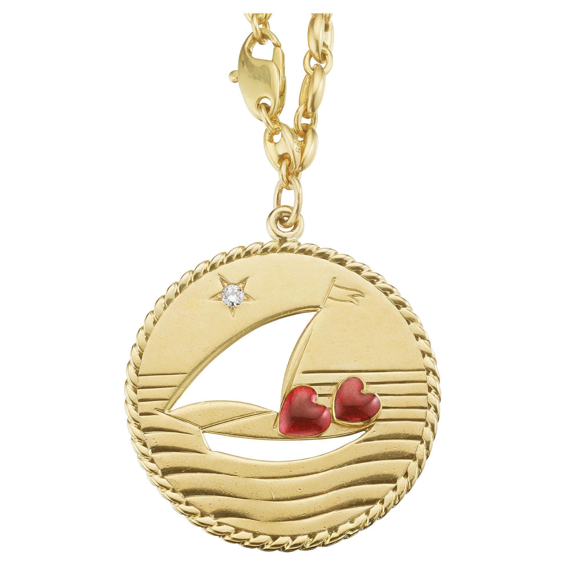 Cartier Vintage Sailboat Charm Diamond Gold Anchor Link Bracelet