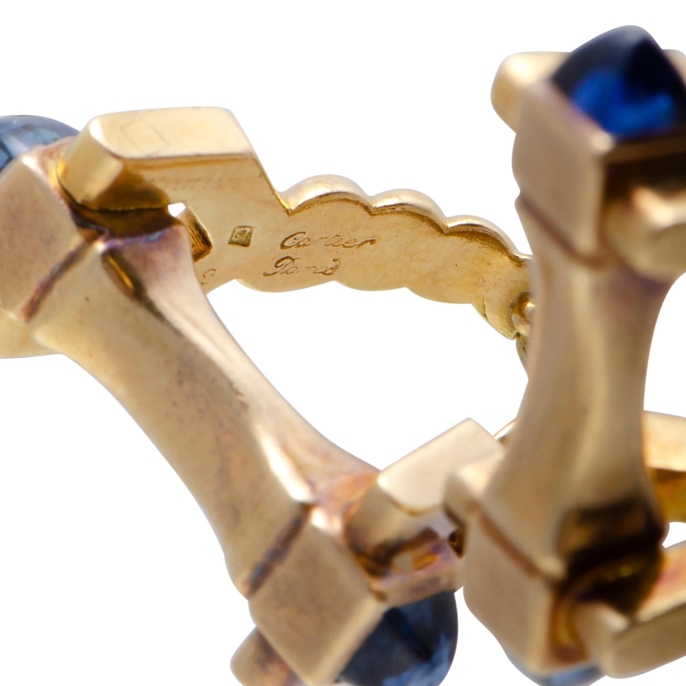 Cartier Vintage Sapphire Yellow Gold Loop Cufflinks In Excellent Condition In Southampton, PA