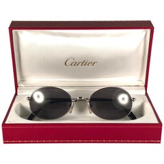Cartier Vintage Saturne 49MM Platine Solid Grey Lens France Sunglasses, 1990 