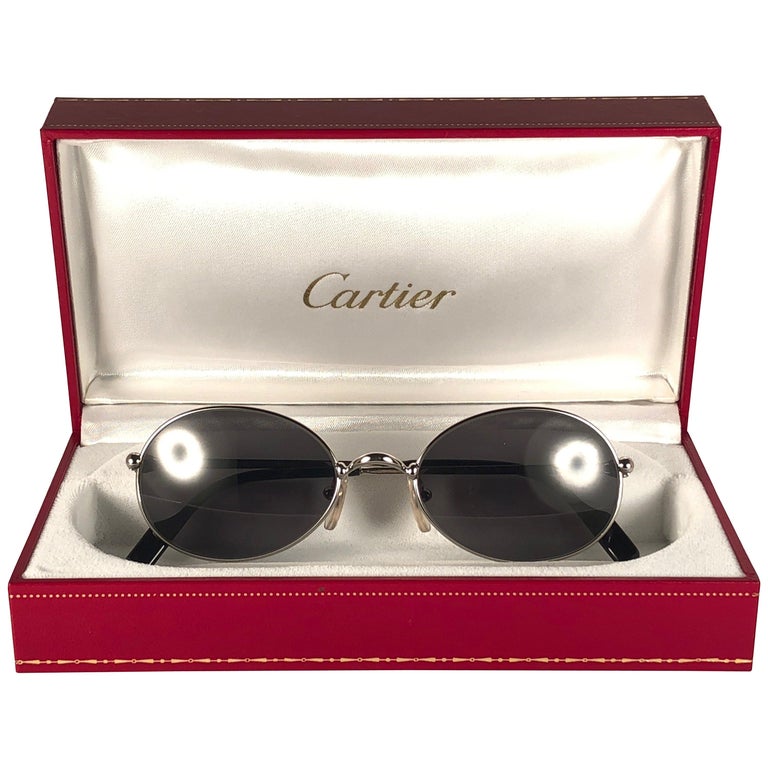 Cartier Vintage Saturne 49MM Platine Solid Grey Lens France Sunglasses, 1990  For Sale