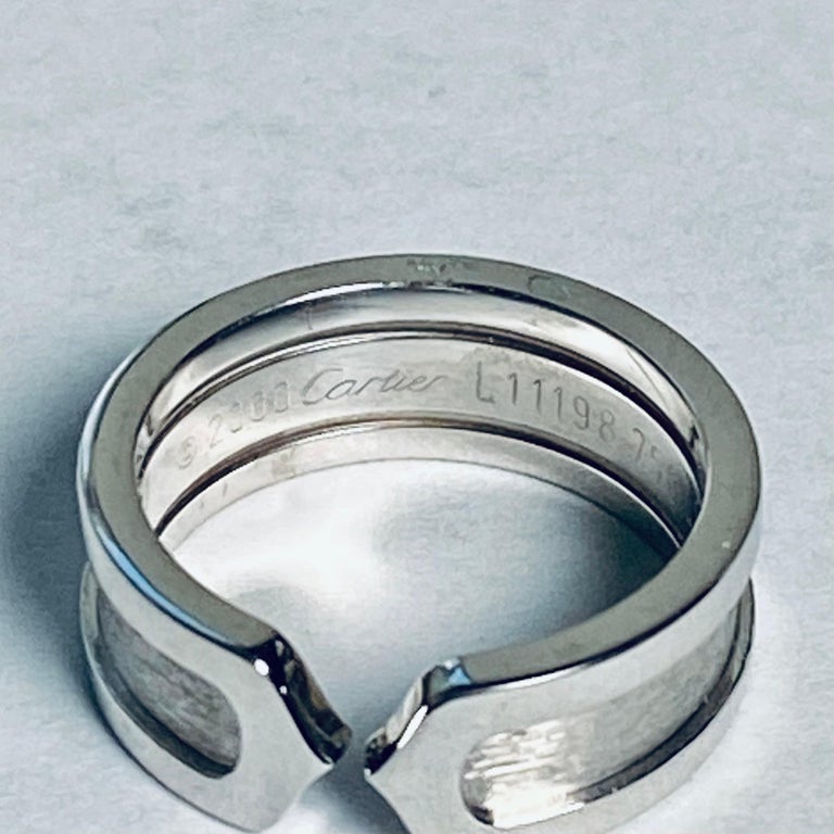 Cartier Vintage Signature C2 18 Karat White Gold Size 5 Band