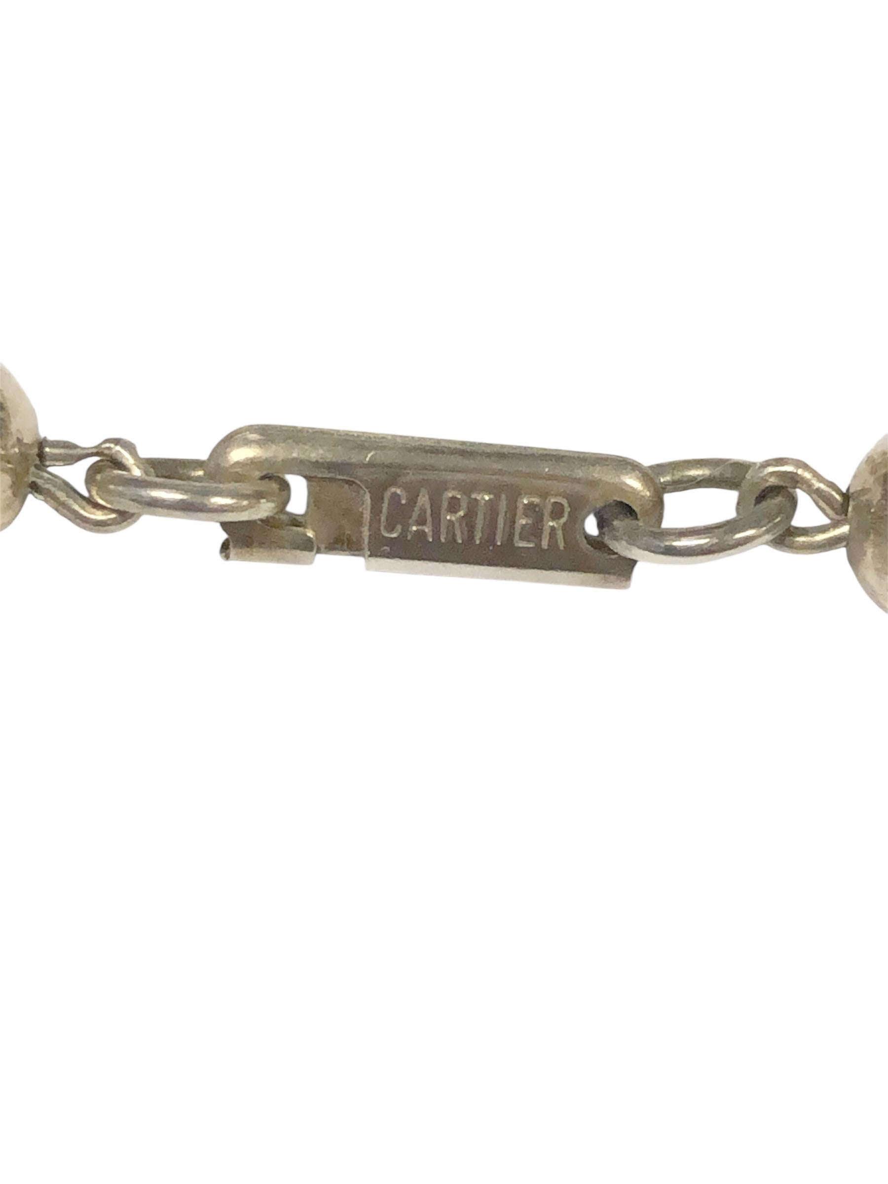 Cartier Vintage Silver Gold and Stone bead Triple strand Necklace For Sale 2