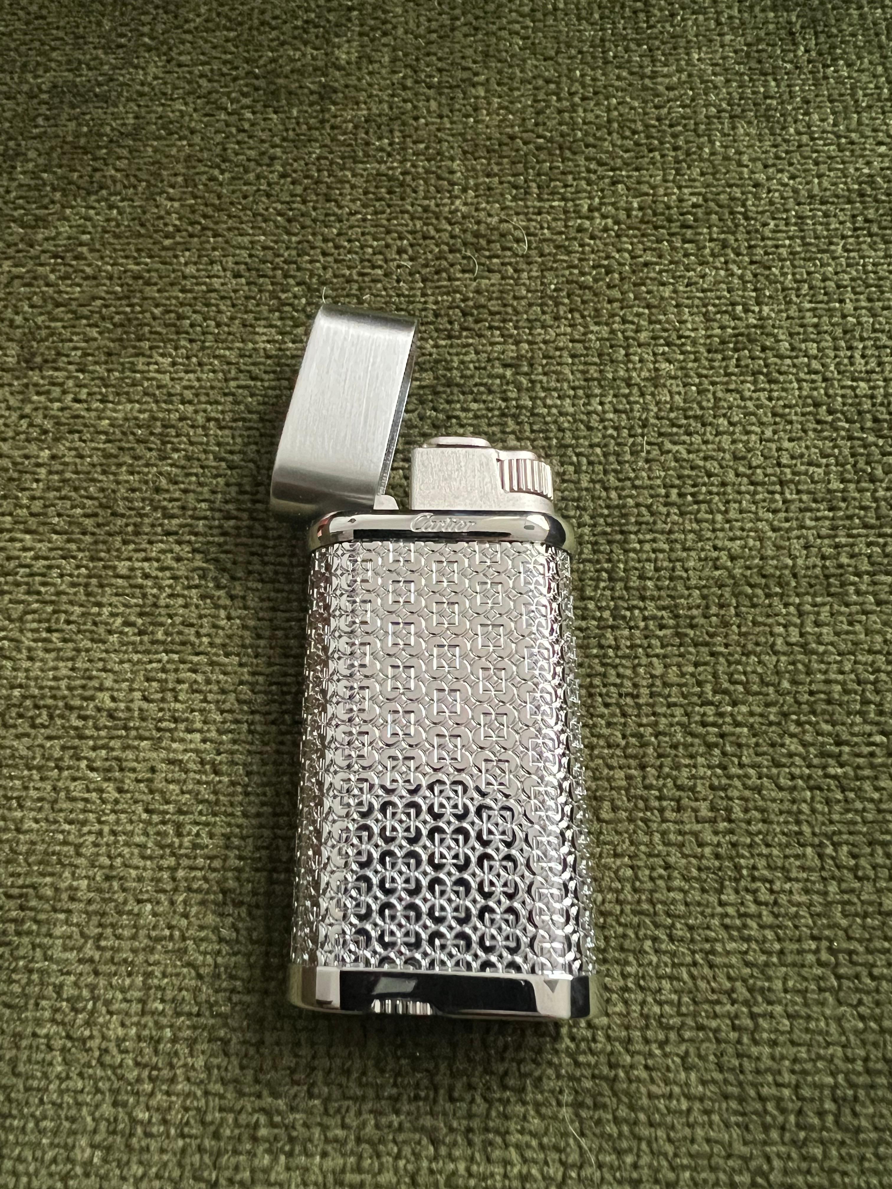 Women's or Men's Cartier Vintage Silver Plated Logo “Cartier” Lighter In Original Case Circe 1990