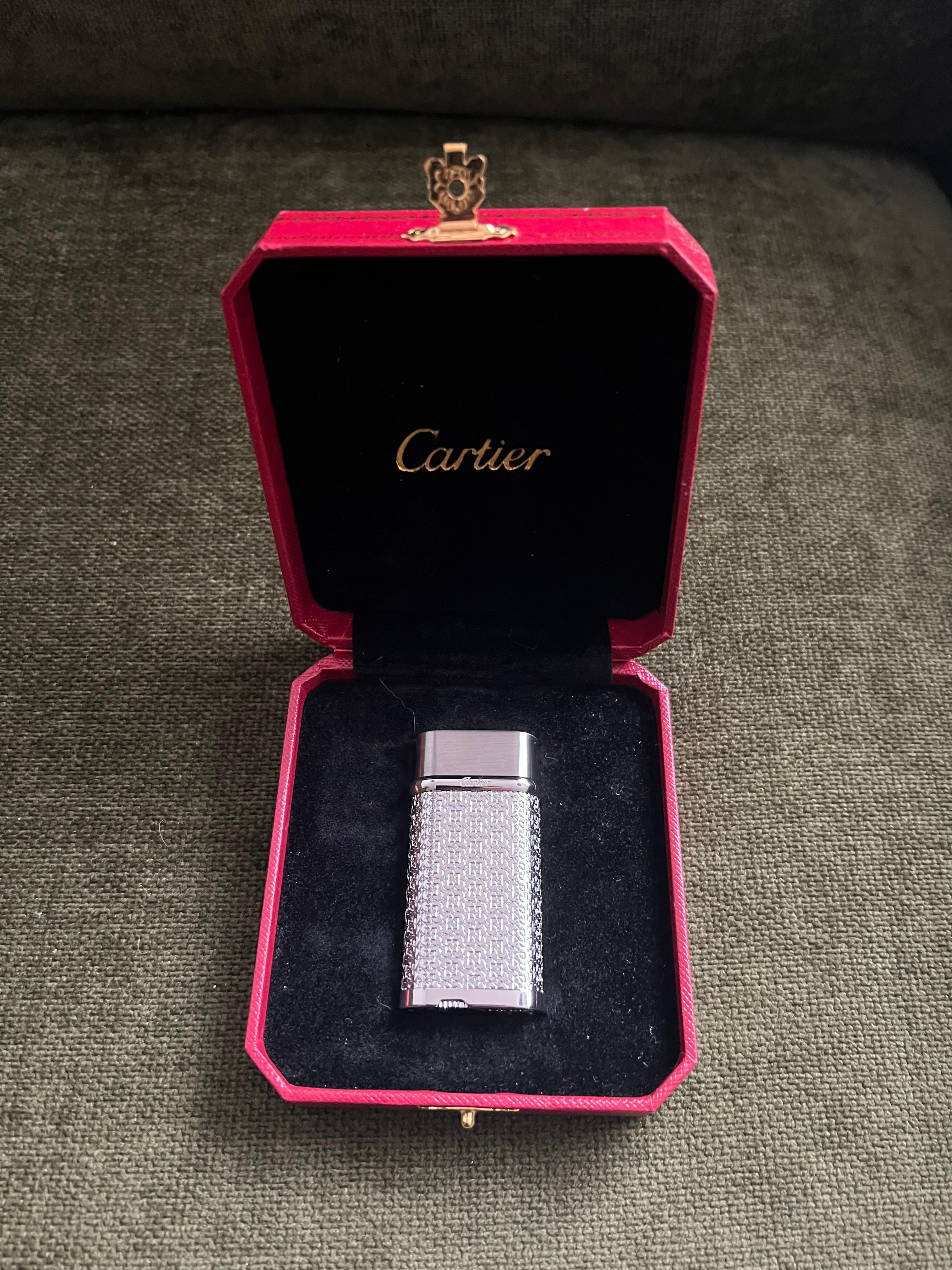 Cartier Vintage Silver Plated Logo “Cartier” Lighter In Original Case Circe 1990 2