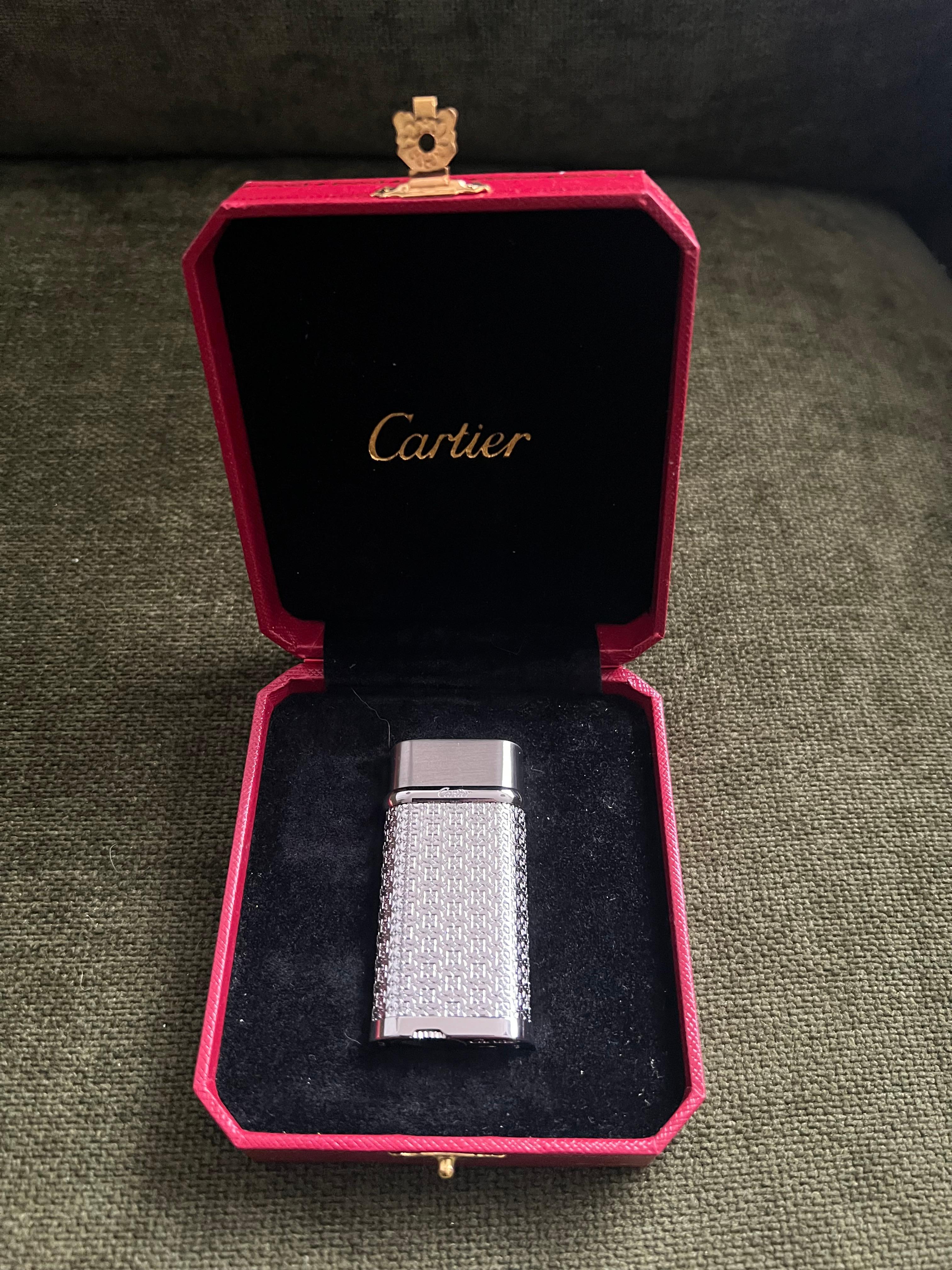Cartier Vintage Silver Plated Logo “Cartier” Lighter In Original Case Circe 1990 3