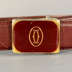 CARTIER Vintage Size 43 Burgundy Gold Logo Leather Skinny Belt