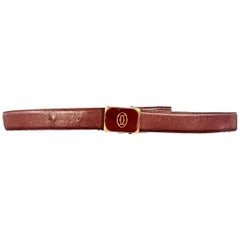 CARTIER Vintage Taille 43 Burgundy Gold Logo Leather Skinny Belt