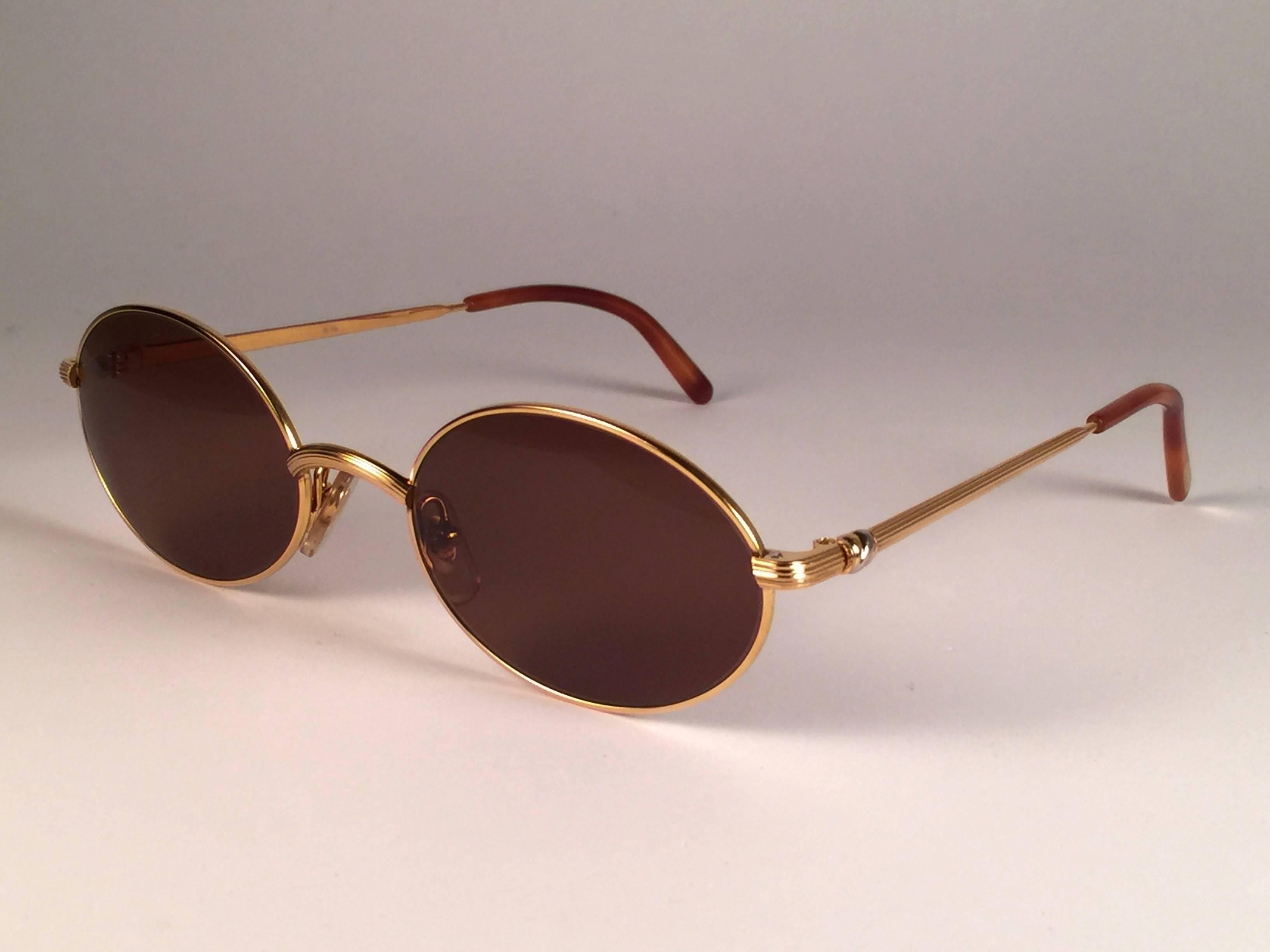 da uomo o donna Cartier Vintage Sorbonne 49MM placcato oro  Occhiali da sole Francia, 1990 in vendita