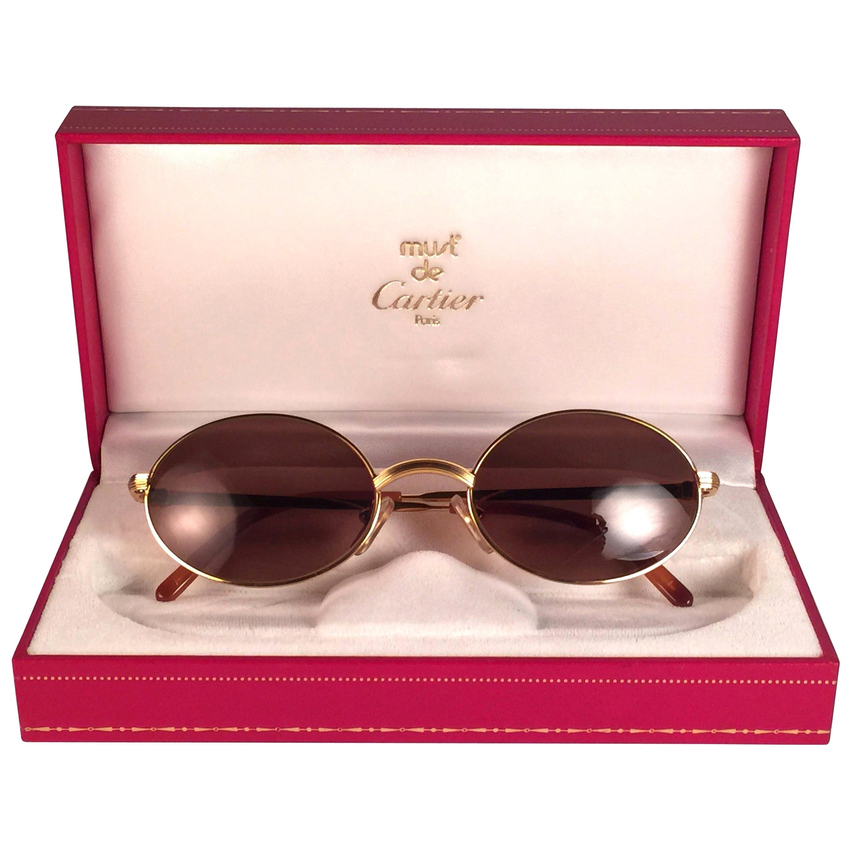 Cartier Vintage Sorbonne 49MM placcato oro  Occhiali da sole Francia, 1990 in vendita