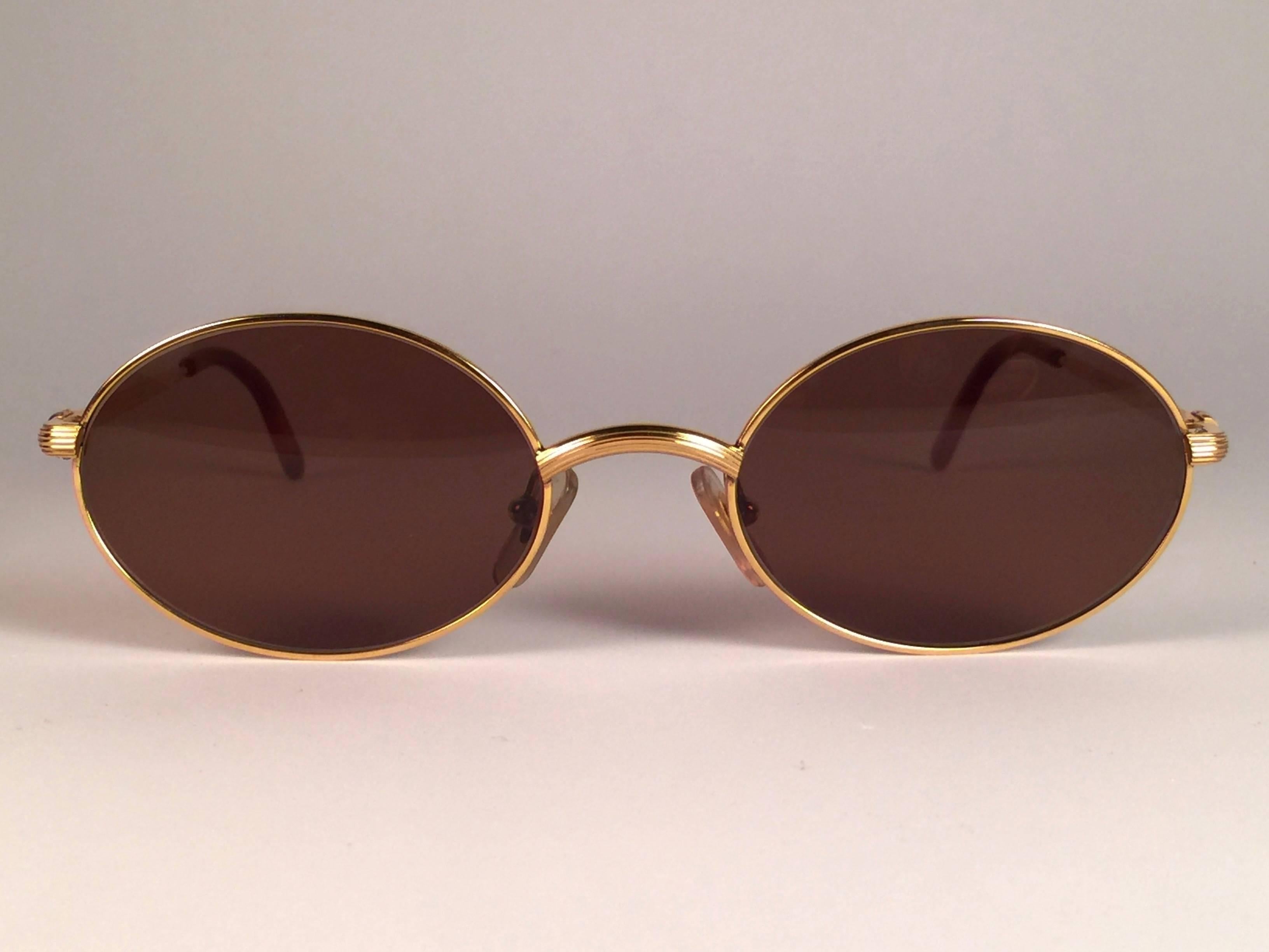 Cartier Vintage Sorbonne Gold Plated Solid Brown Lens France Sunglasses, 1990  1