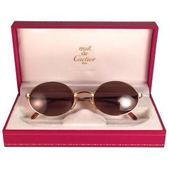 Cartier Vintage Sorbonne Gold Plated Solid Brown Lens France Sunglasses, 1990 