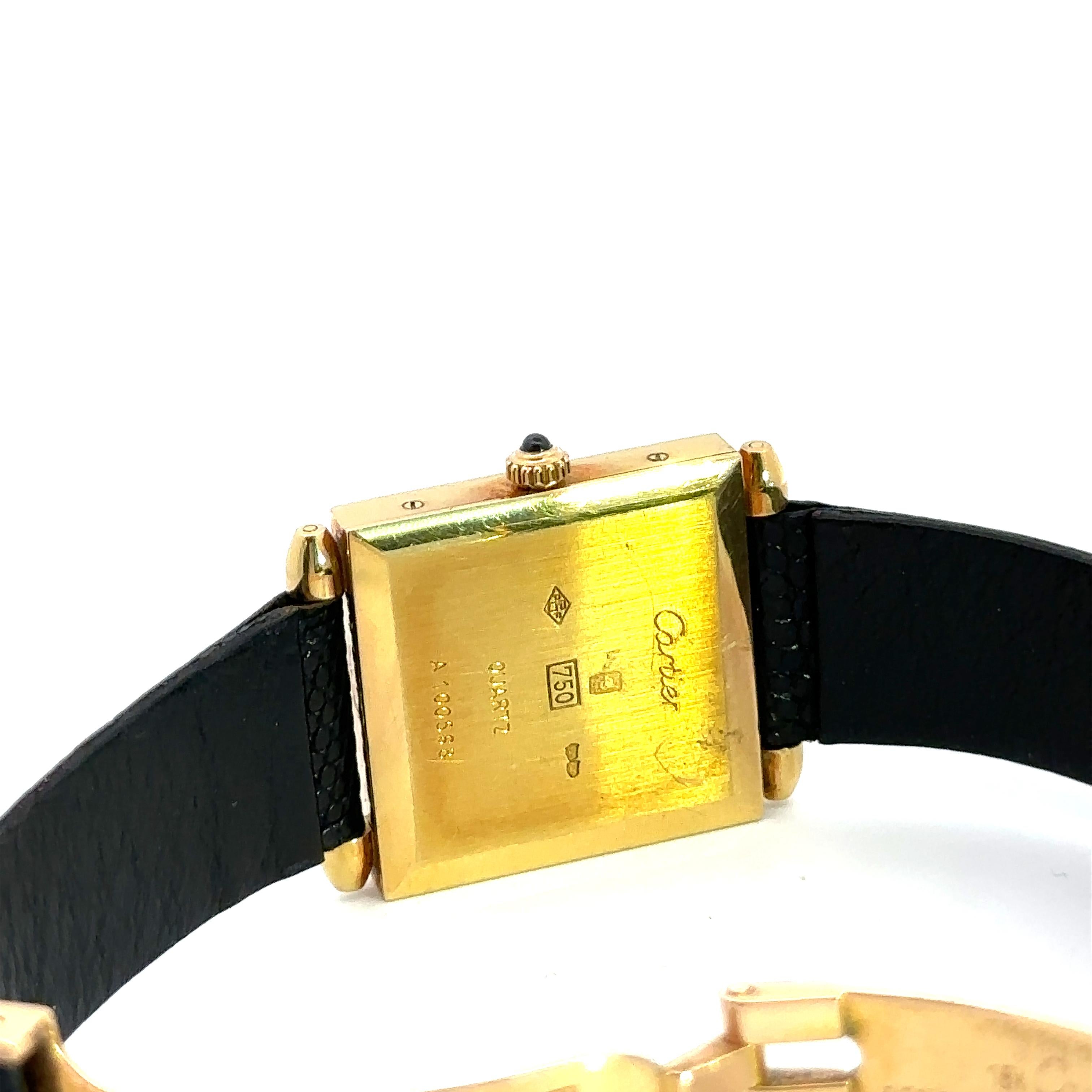 Contemporary Cartier Vintage Square Quadrant with Enamel Numerals 18K Yellow Gold