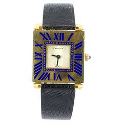 Cartier Vintage Quadrant, quadratisch, Quadrant mit Emaille-Nummern, 18K Gelbgold