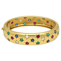 Cartier Vintage Star Set Gemstone 18ct Yellow Gold Bangle Bracelet Circa 1990s