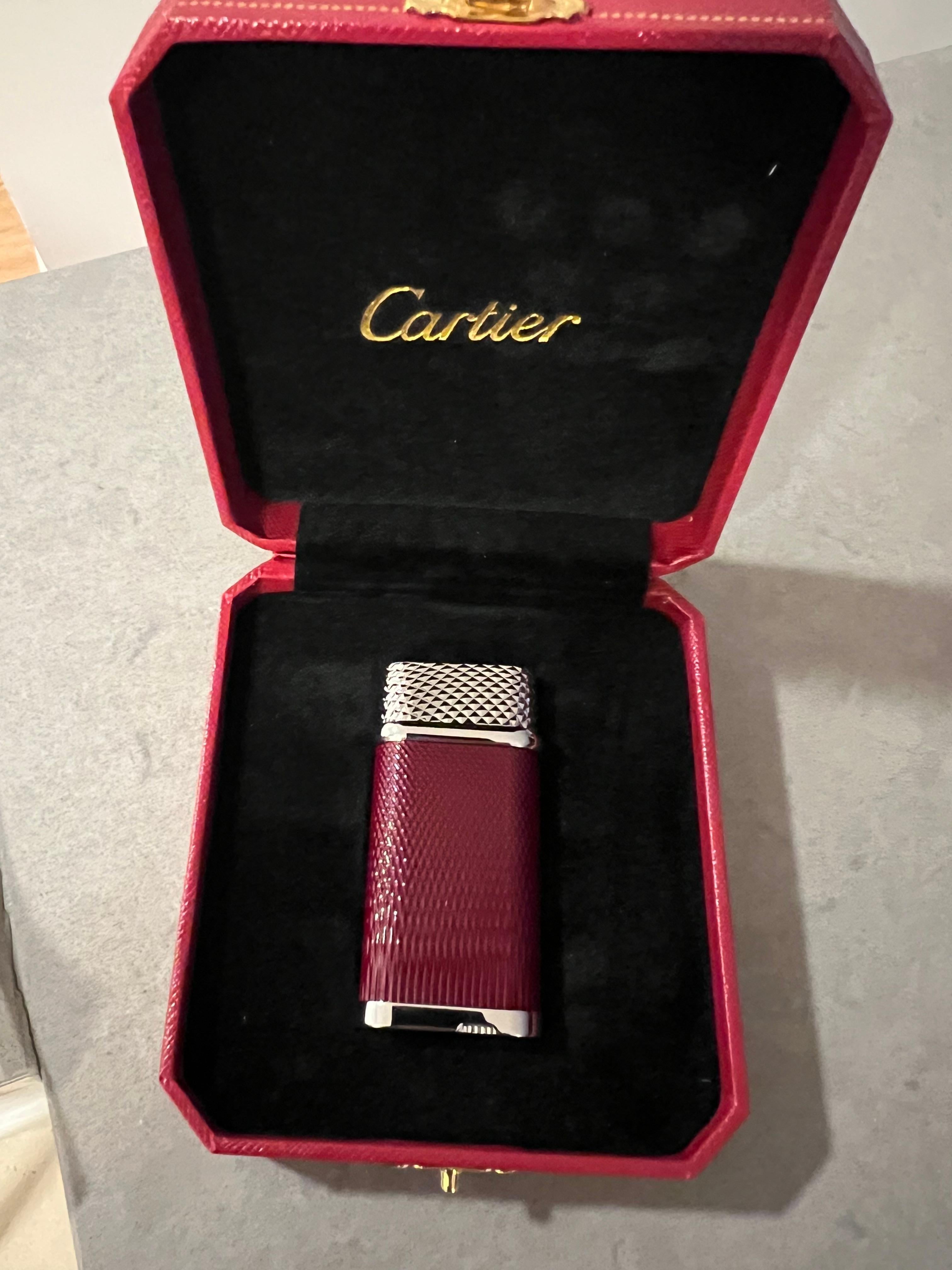 Cartier Vintage Steel & Chocolate Enamel “Cartier” Lighter In Original Case 6