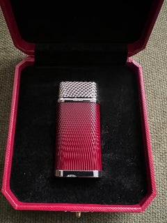 Cartier Vintage Steel & Chocolate Enamel “Cartier” Lighter In Original Case