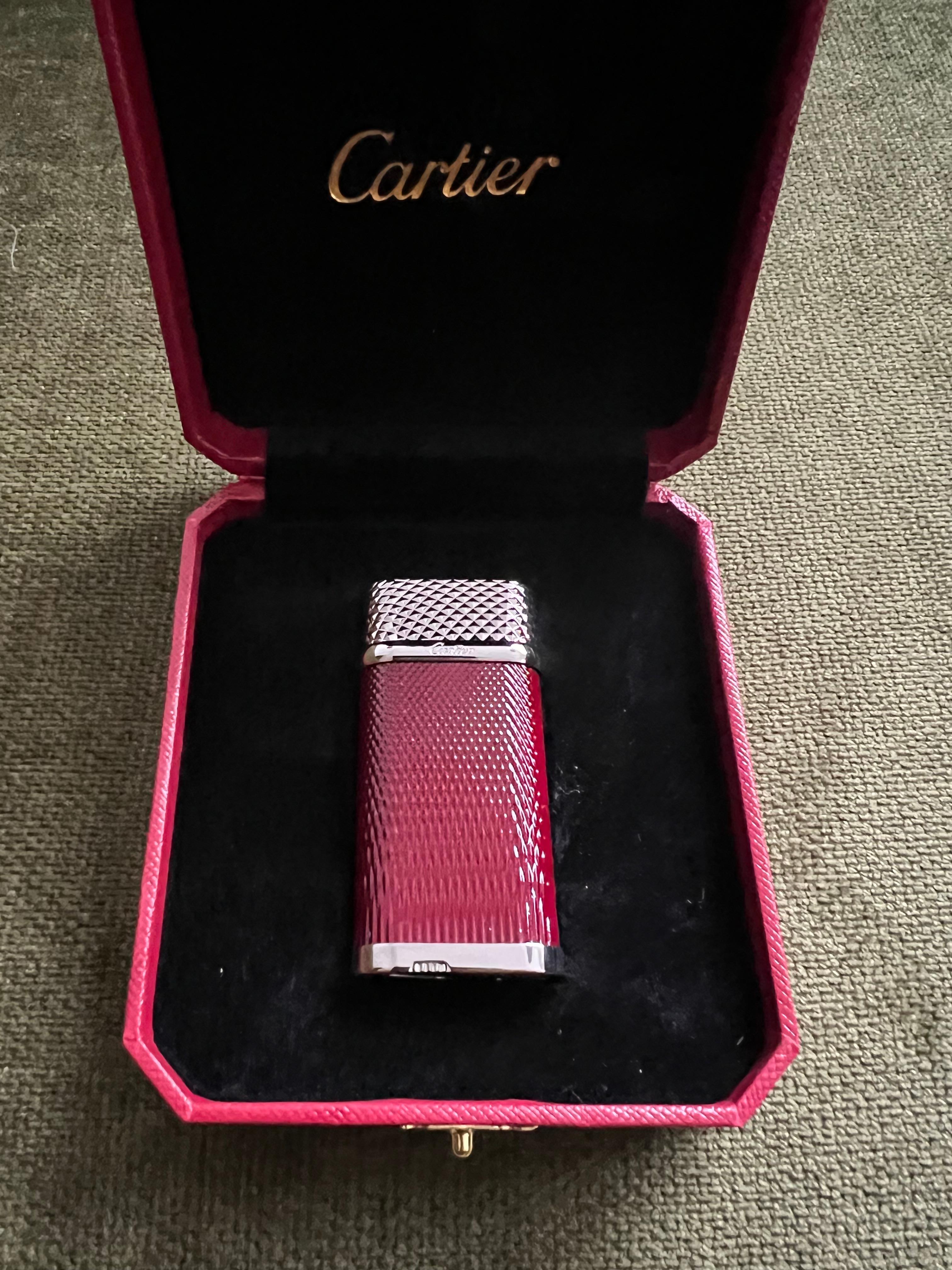 Art Deco Cartier Vintage Steel & Chocolate Enamel “Cartier” Lighter In Original Case