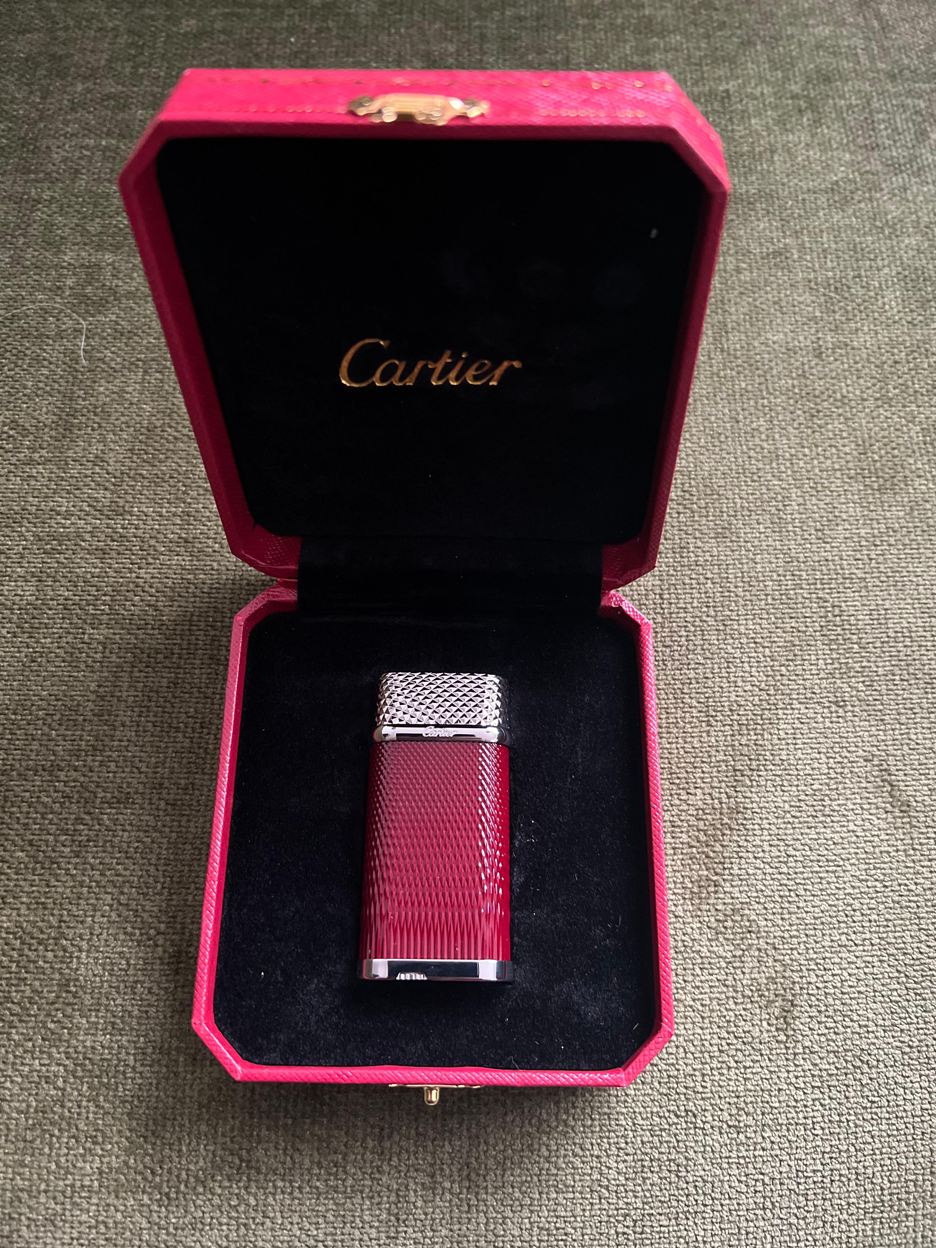 Cartier Vintage Steel & Chocolate Enamel “Cartier” Lighter In Original Case In Excellent Condition In New York, NY