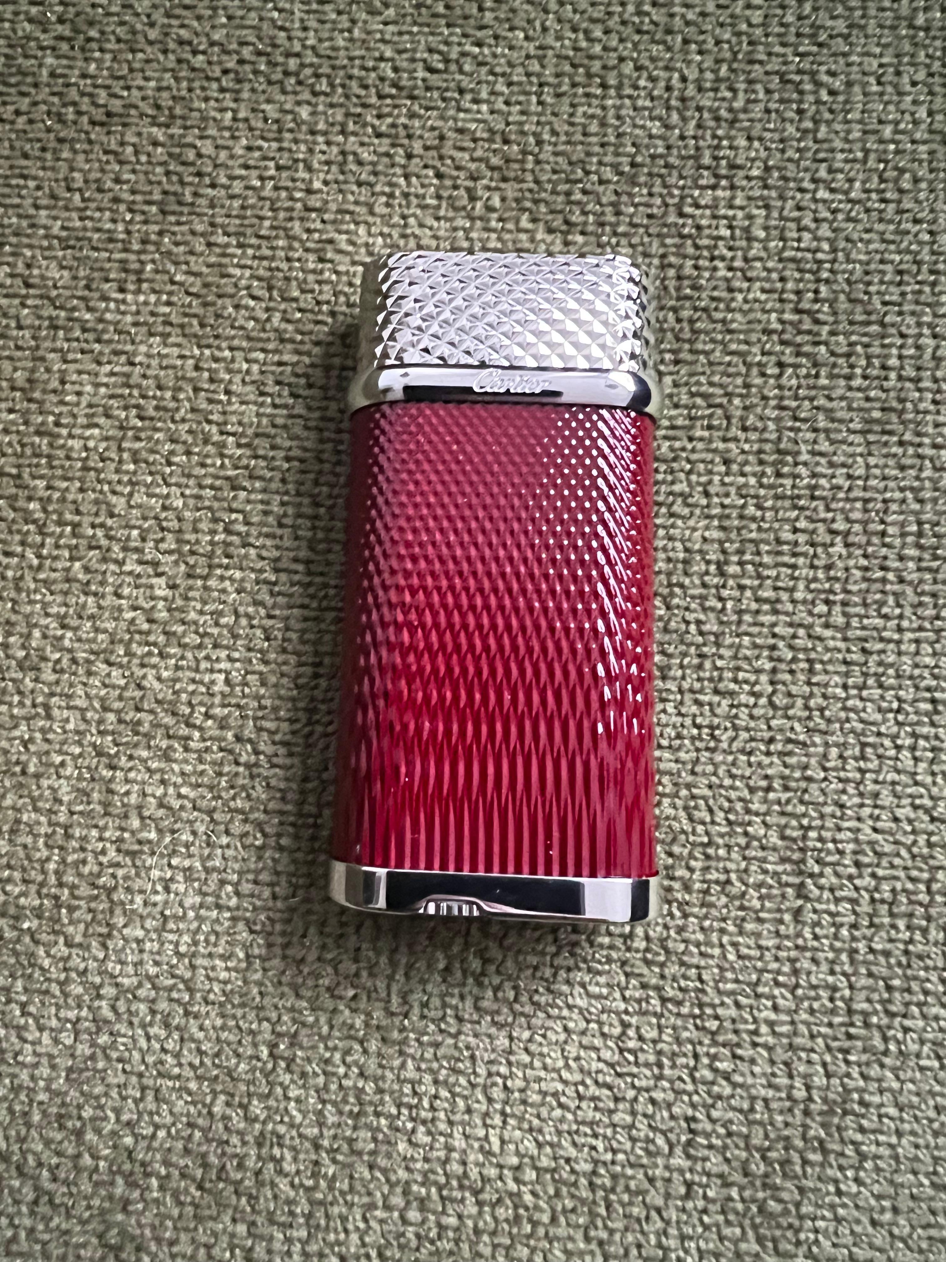 Cartier Vintage Steel & Chocolate Enamel “Cartier” Lighter In Original Case 1