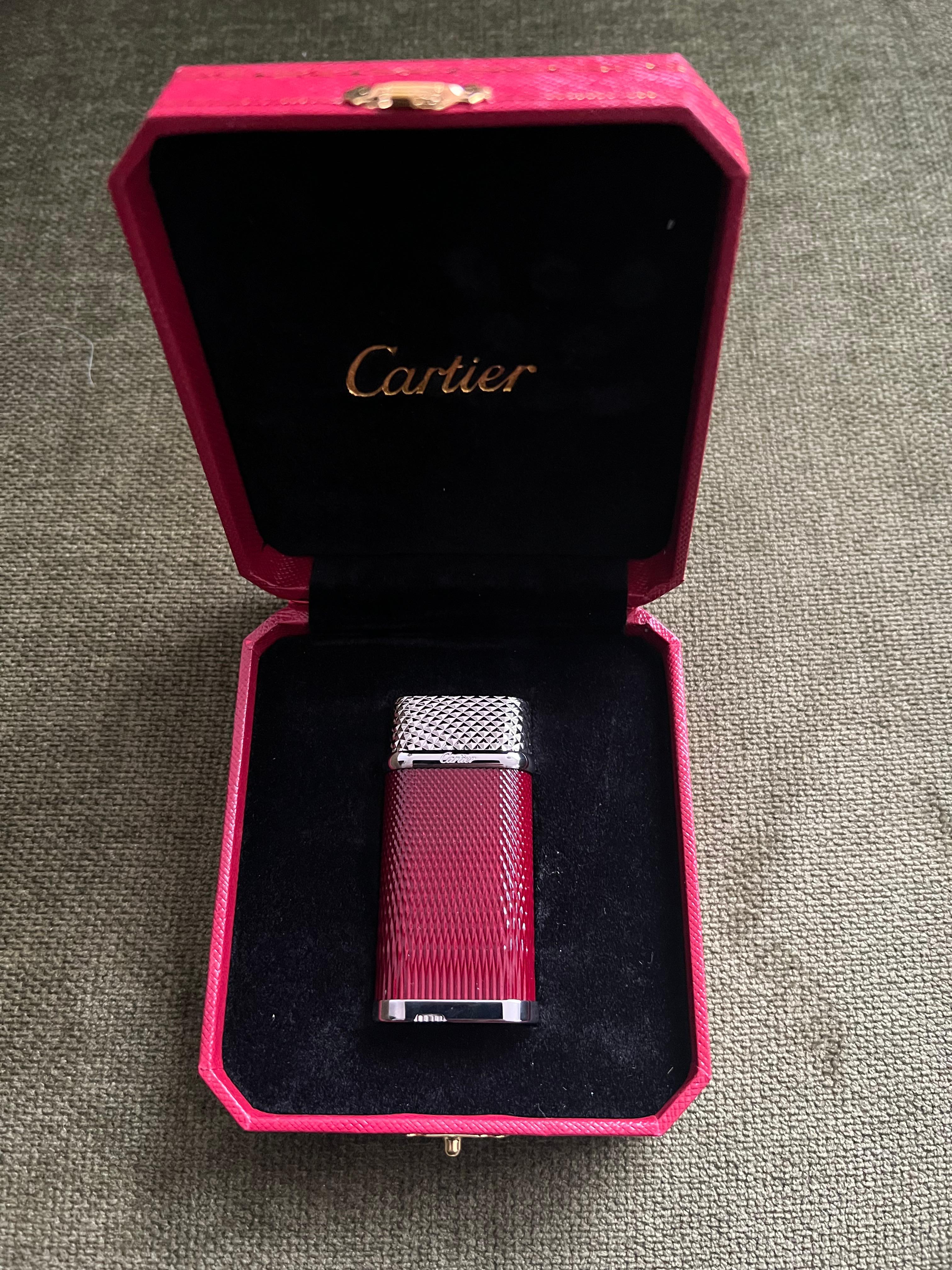 Cartier Vintage Steel & Chocolate Enamel “Cartier” Lighter In Original Case 2